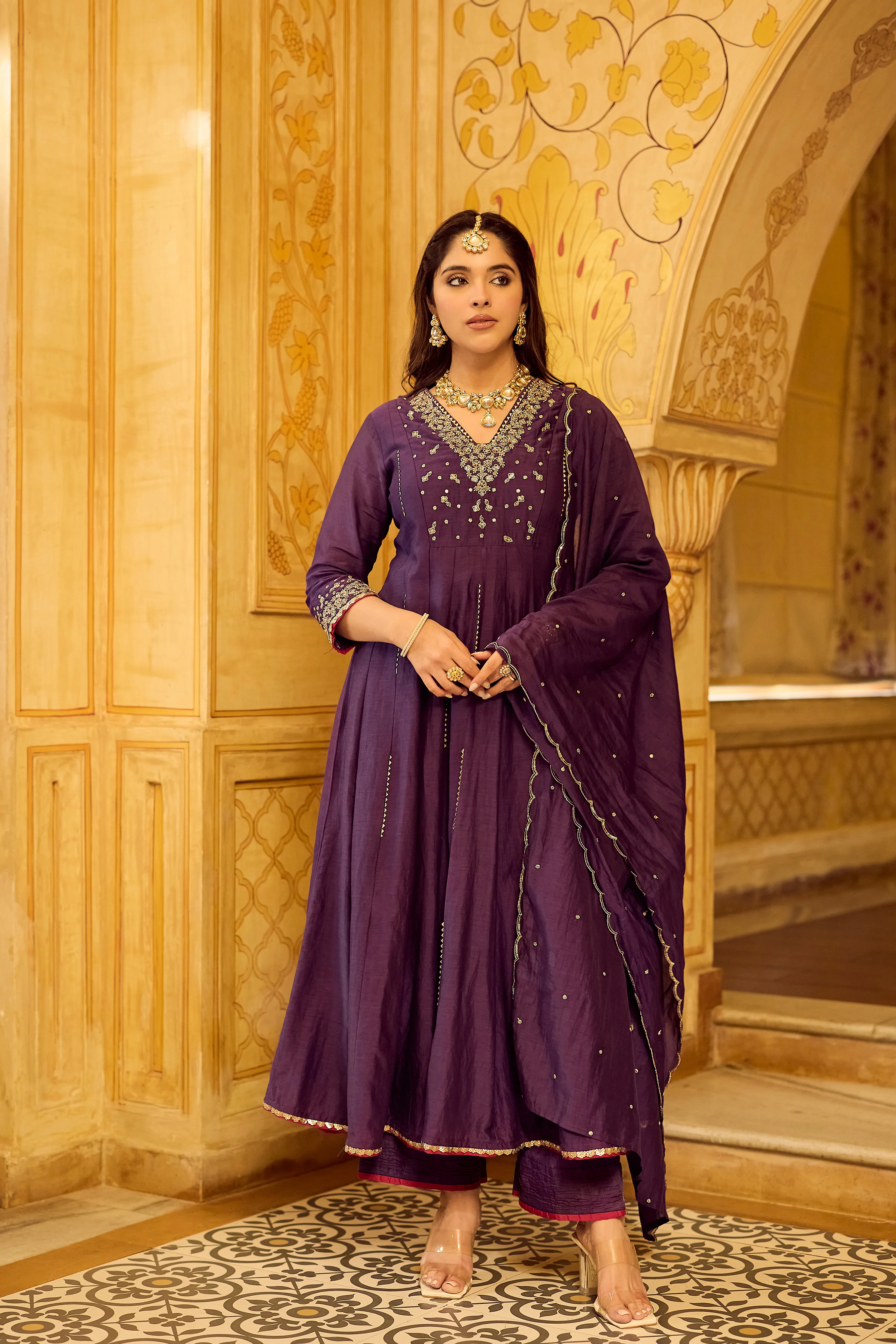 Regal Berry Mul Chanderi Suit Set - Image 2