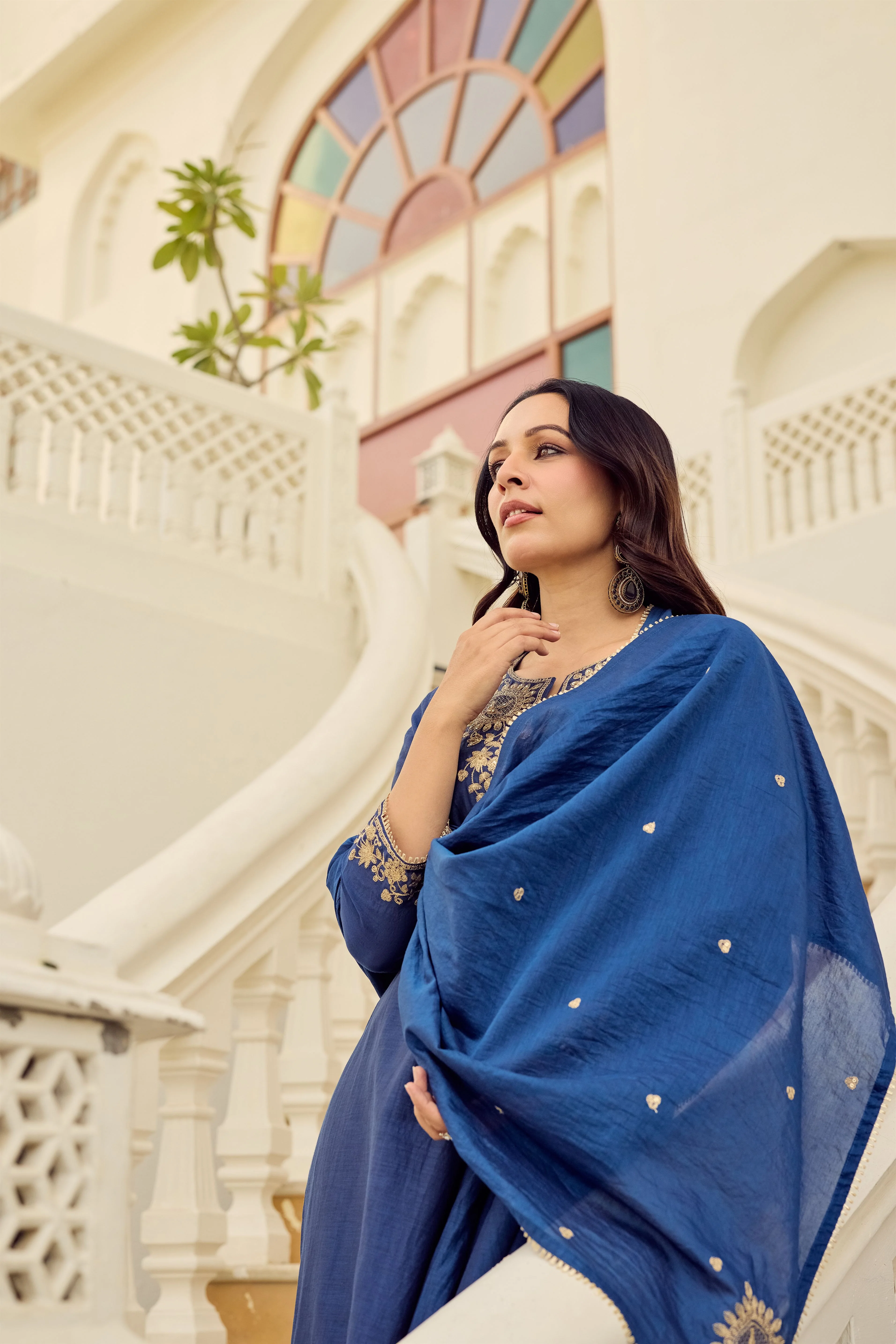 Midnight Blue Embroidered Suit Set - Image 11