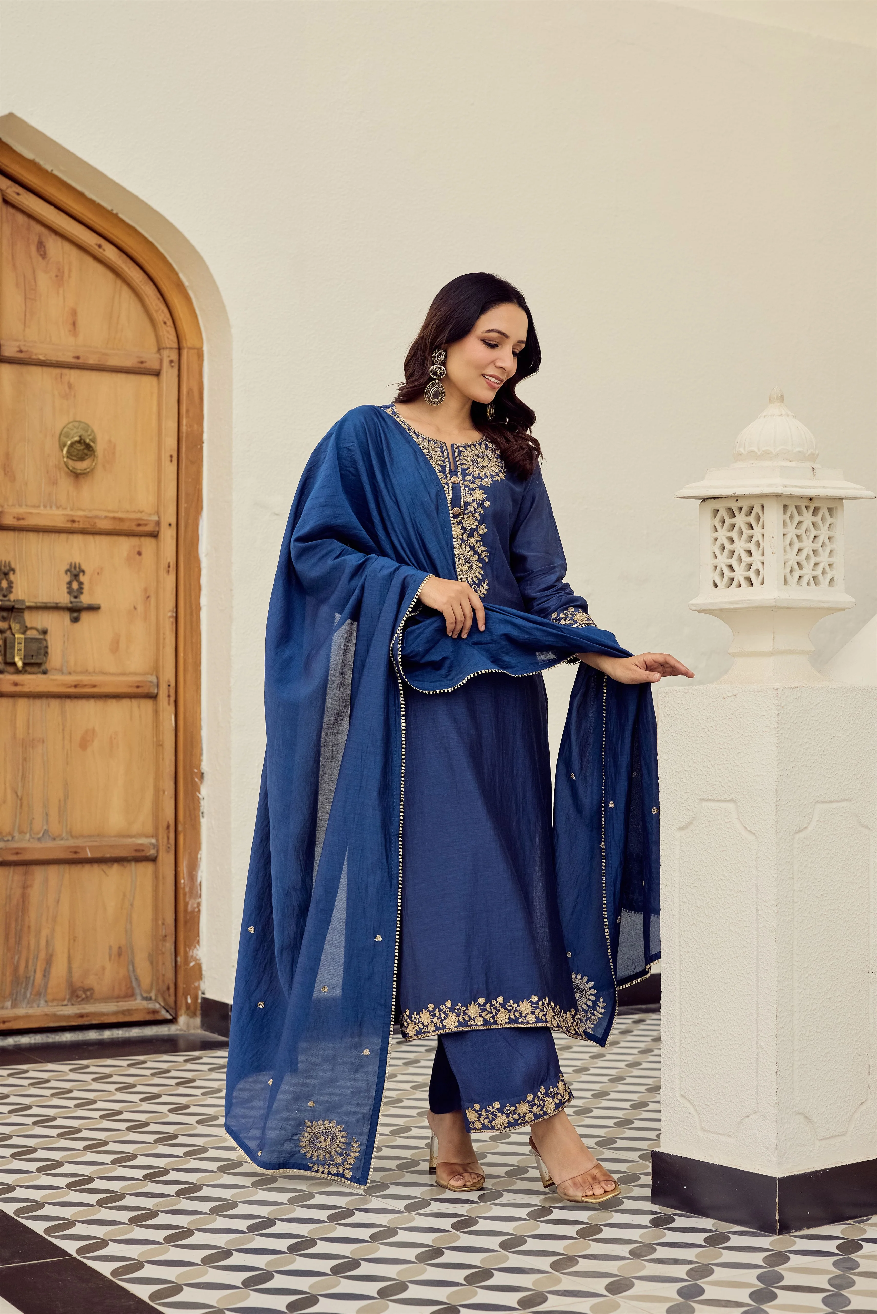 Midnight Blue Embroidered Suit Set - Image 12