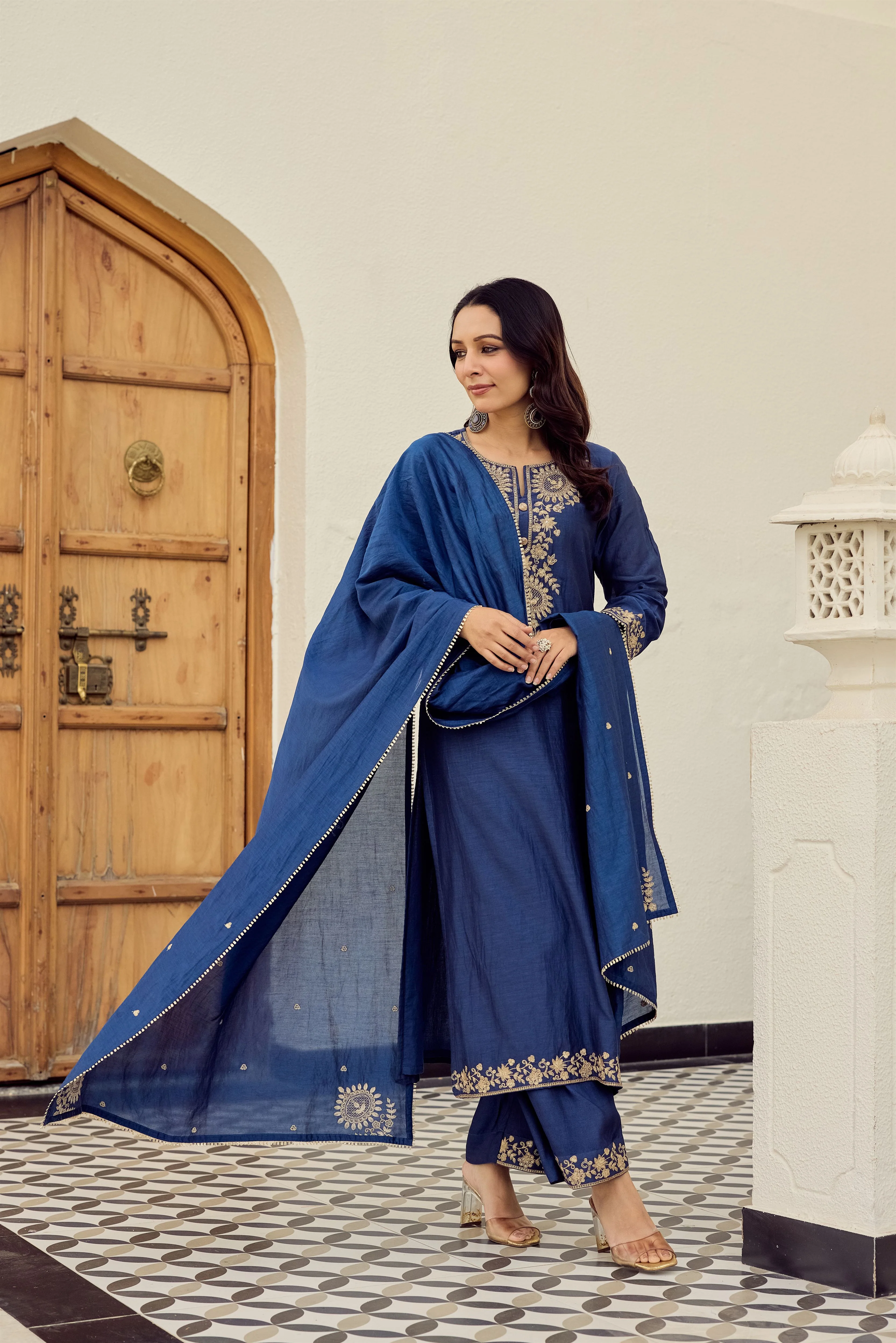Midnight Blue Embroidered Suit Set - Image 13
