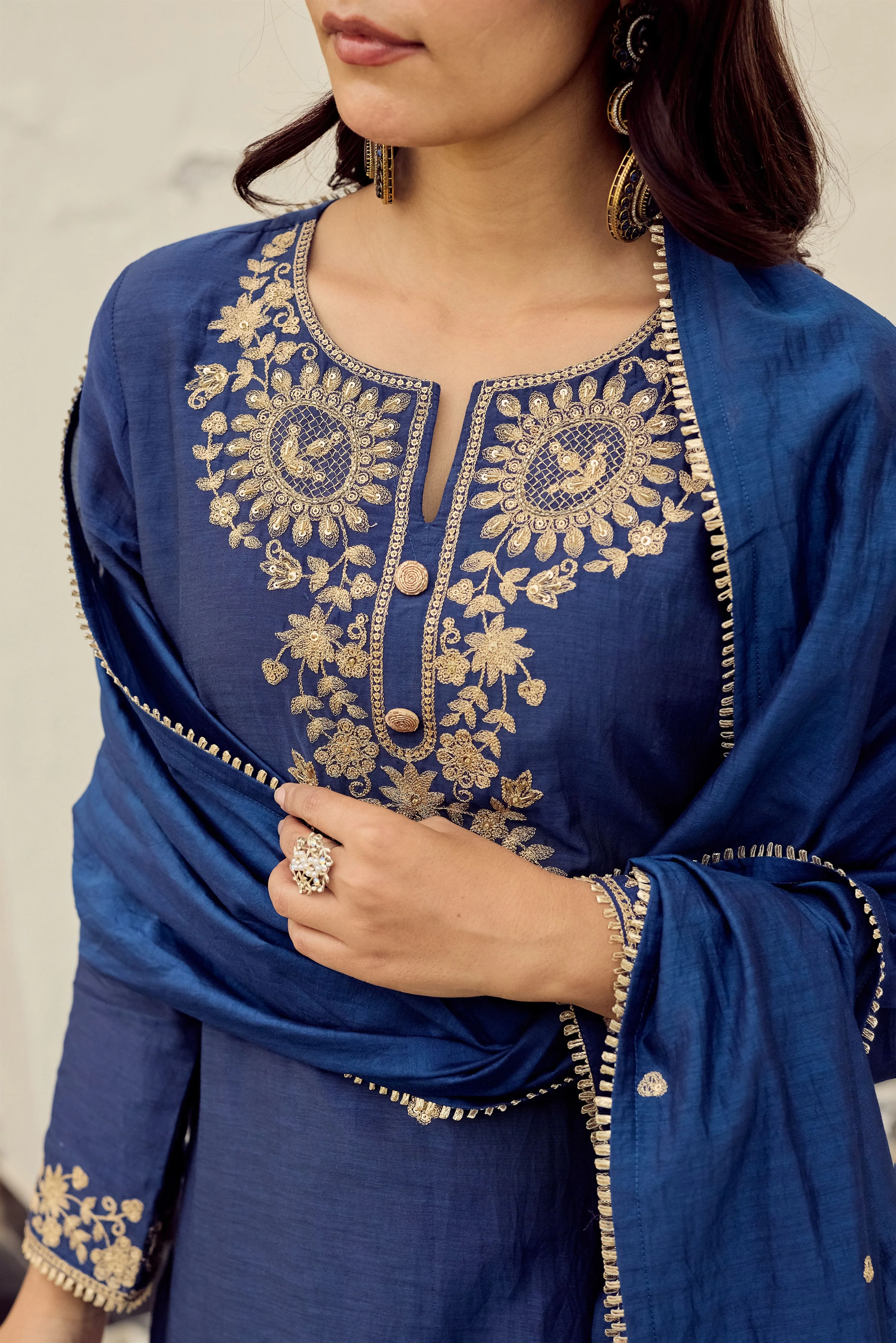 Midnight Blue Embroidered Suit Set - Image 15