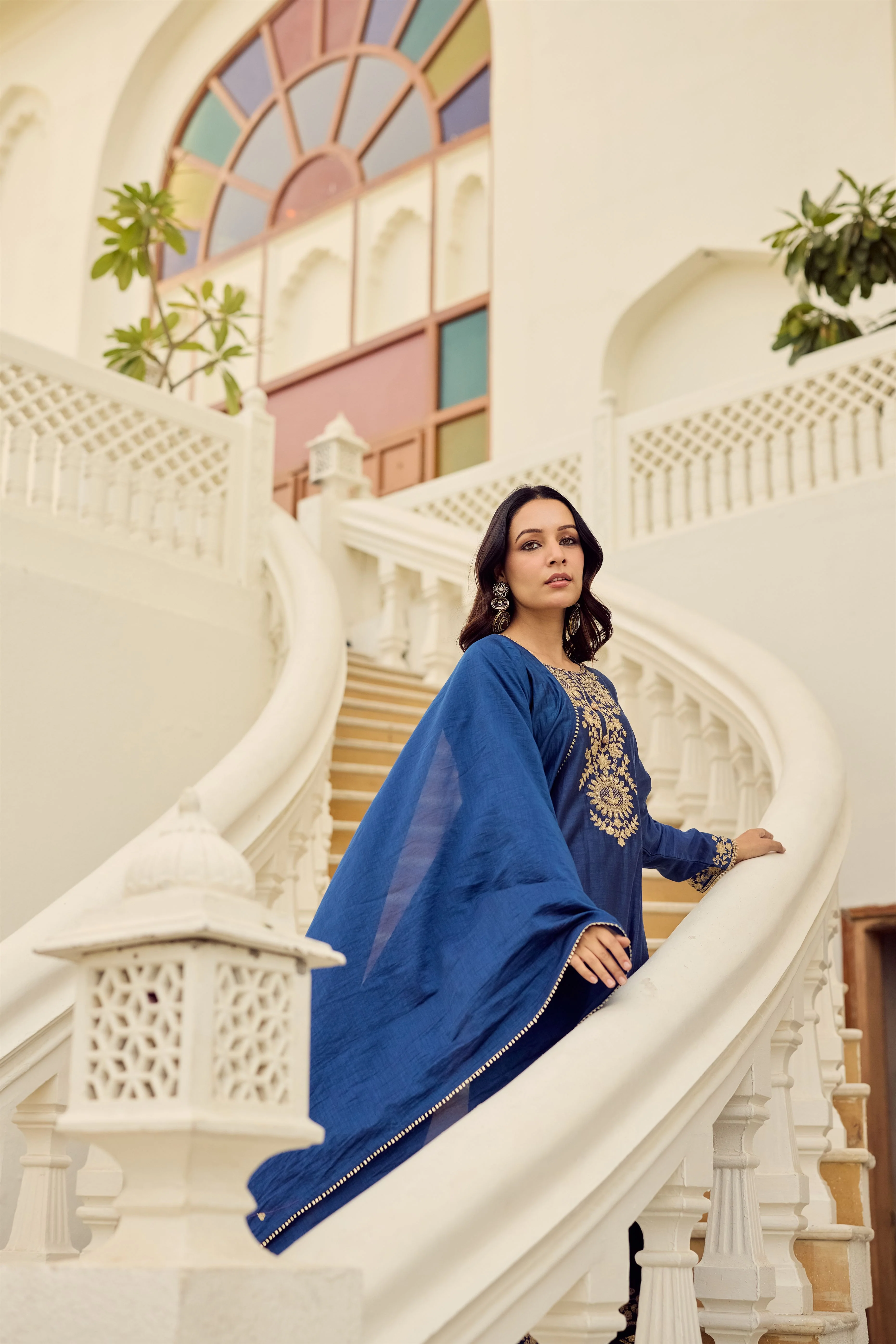 Midnight Blue Embroidered Suit Set - Image 2