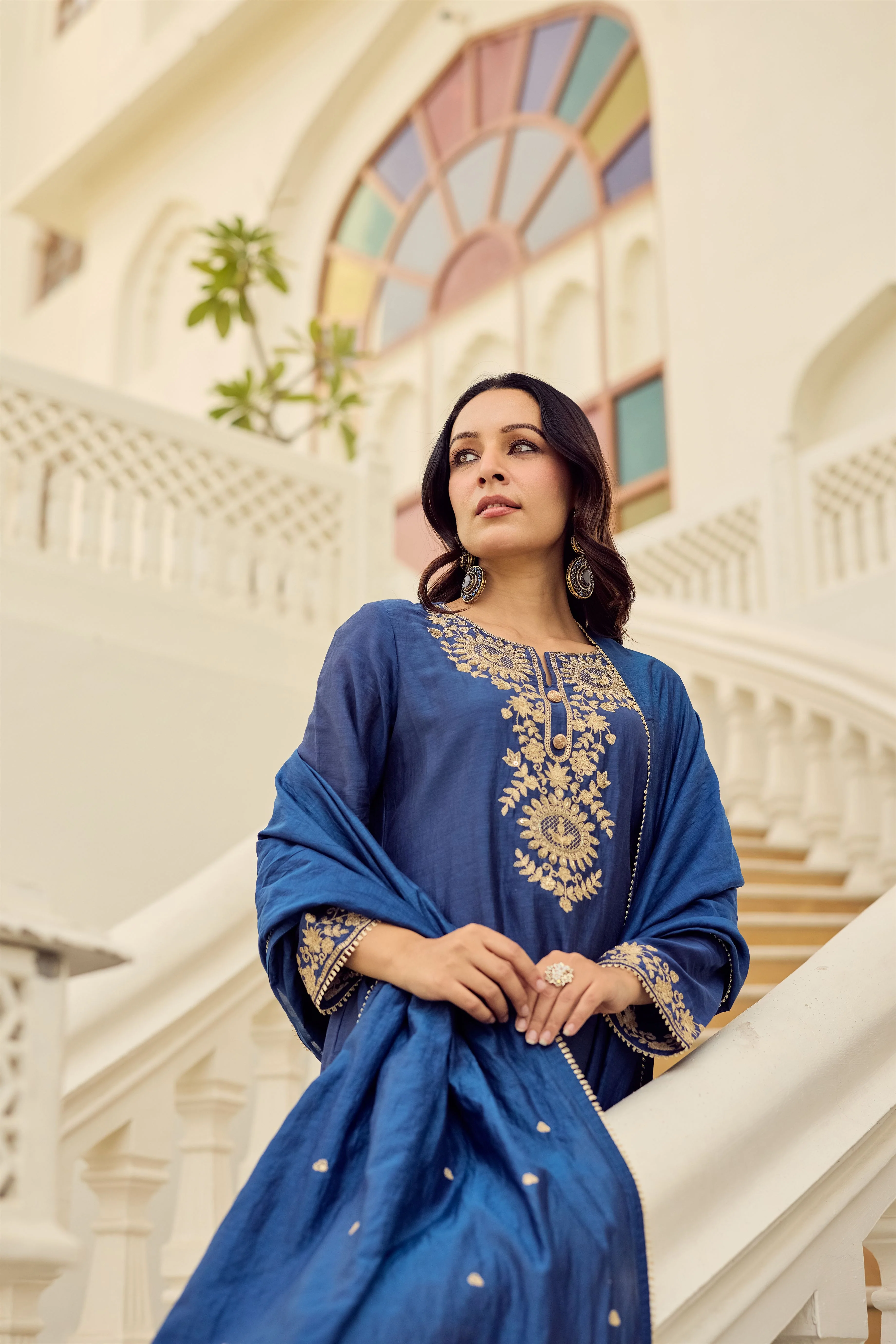 Midnight Blue Embroidered Suit Set - Image 3
