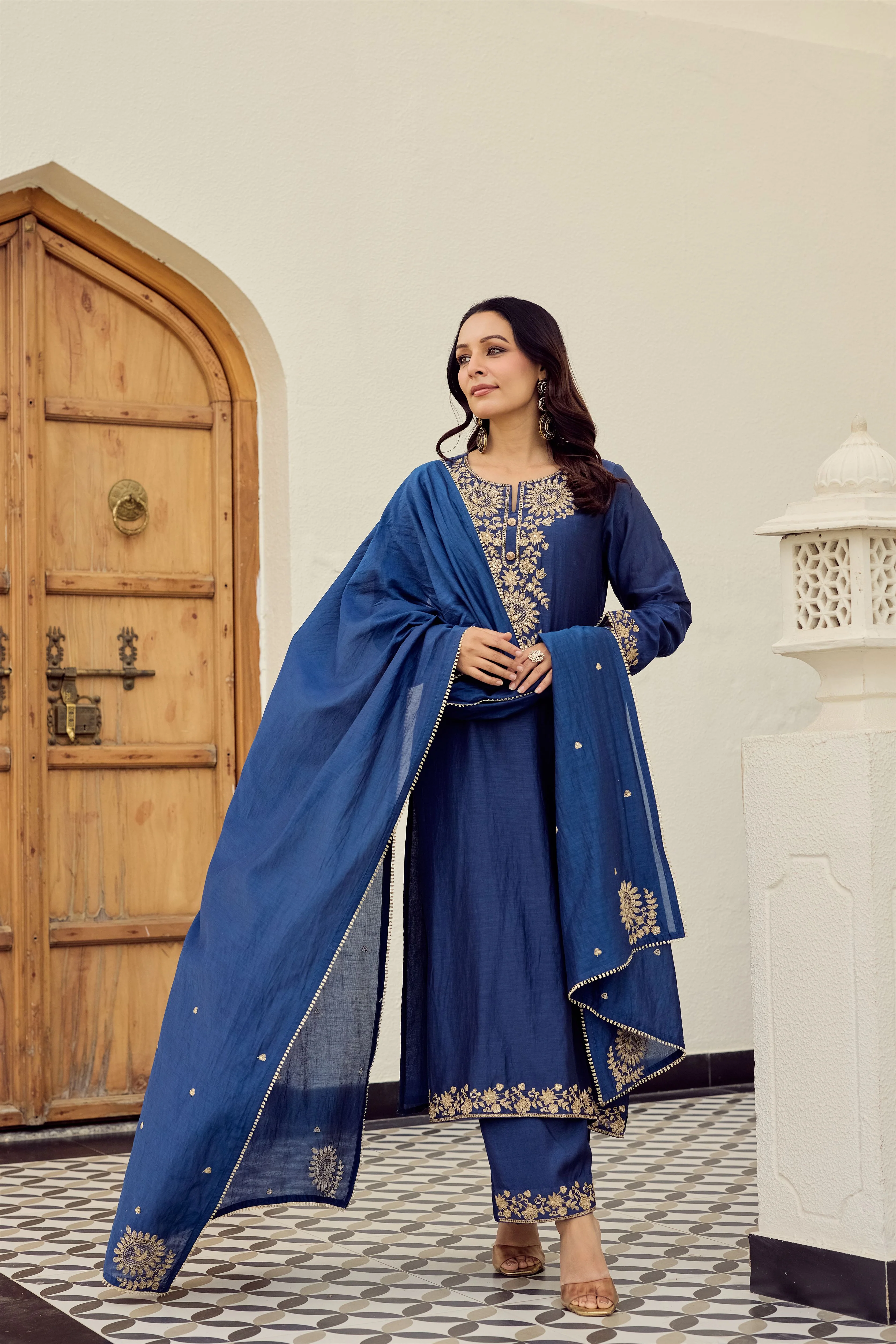 Midnight Blue Embroidered Suit Set - Image 5