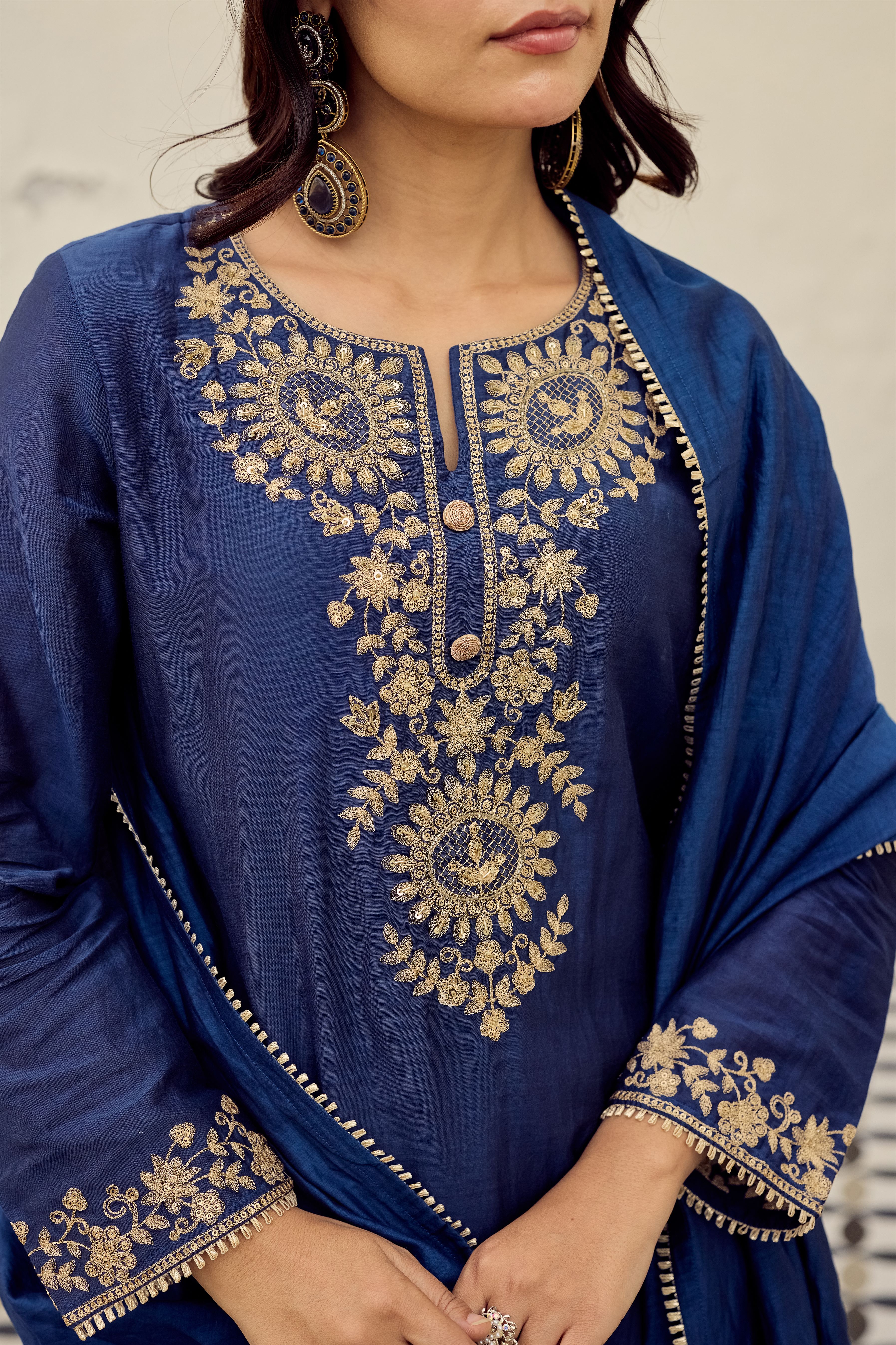 Midnight Blue Embroidered Suit Set - Image 6