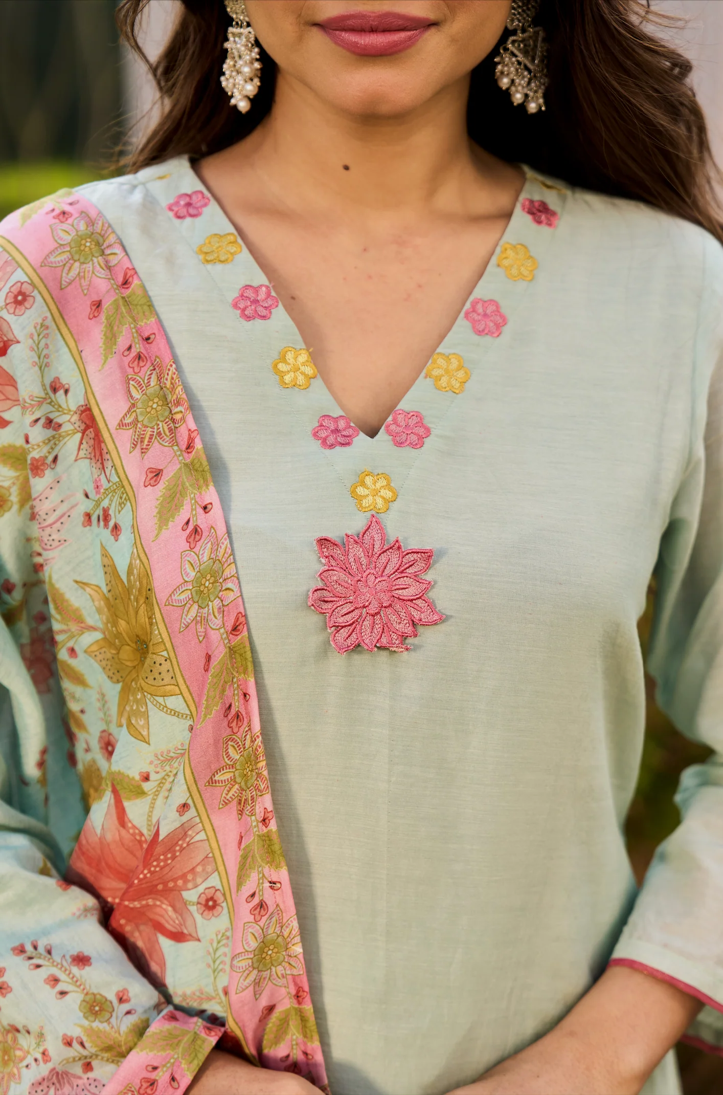Mint Blossom Chanderi Suit Set - Image 14