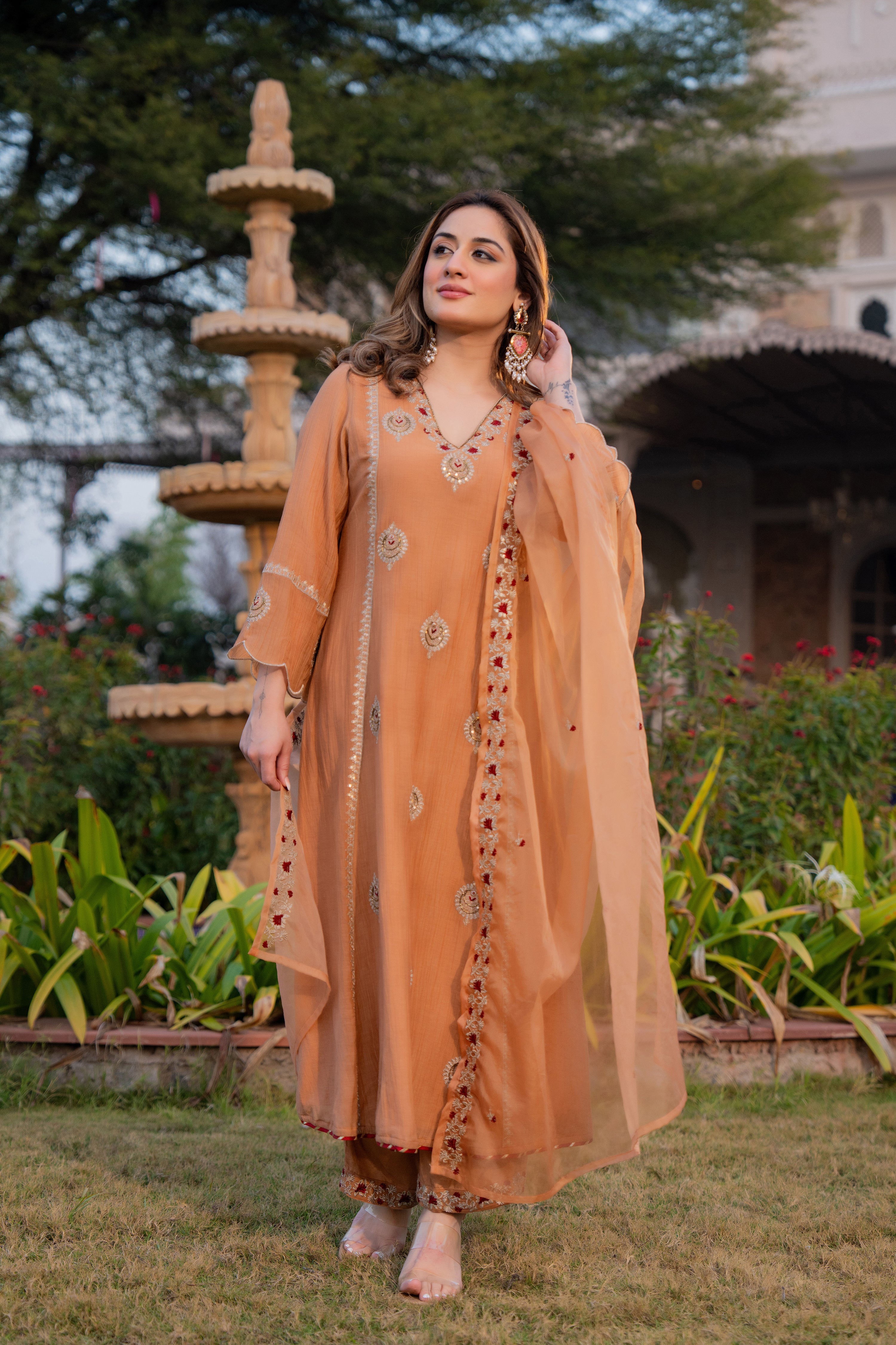 Soft Peach Chanderi Suit Set - Image 10