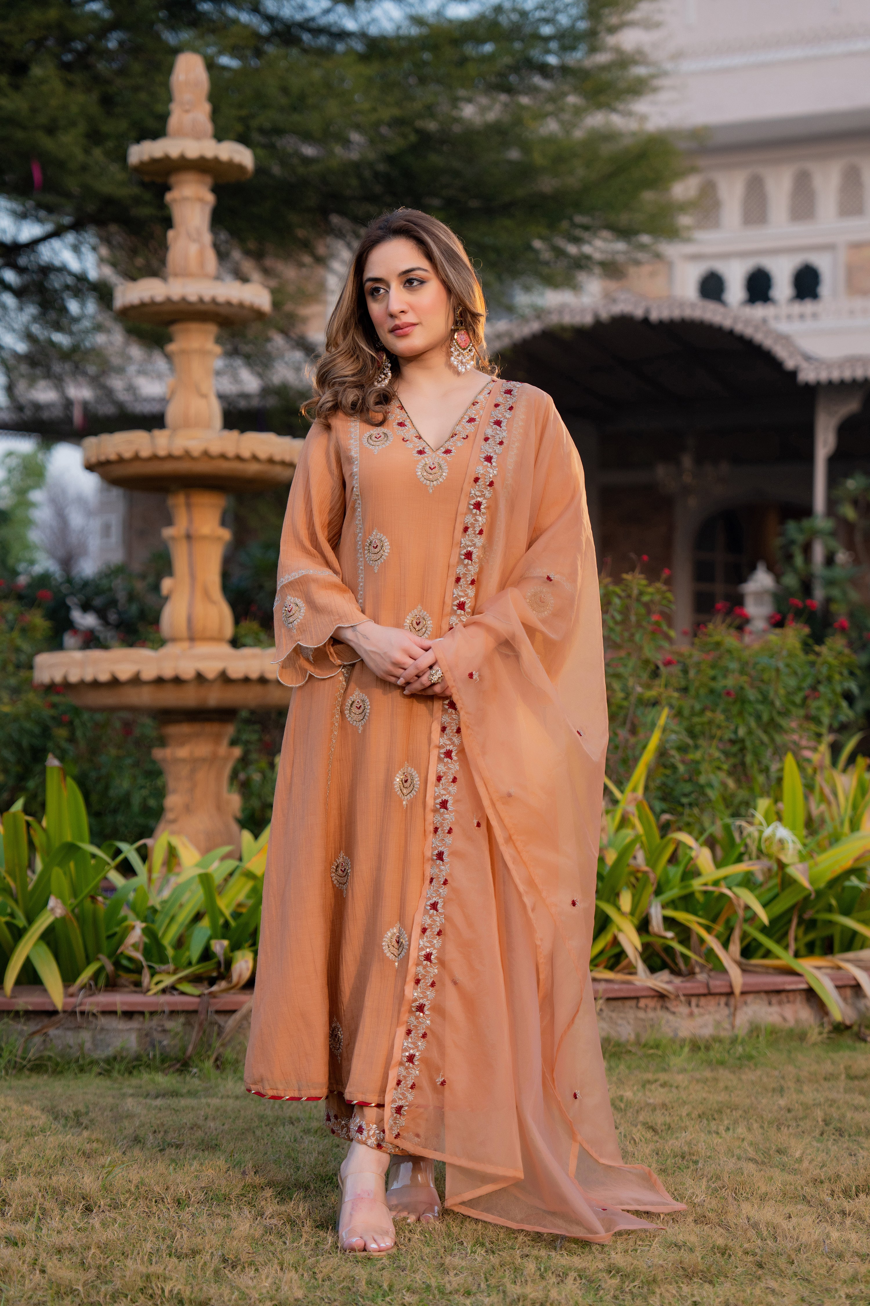 Soft Peach Chanderi Suit Set - Image 11