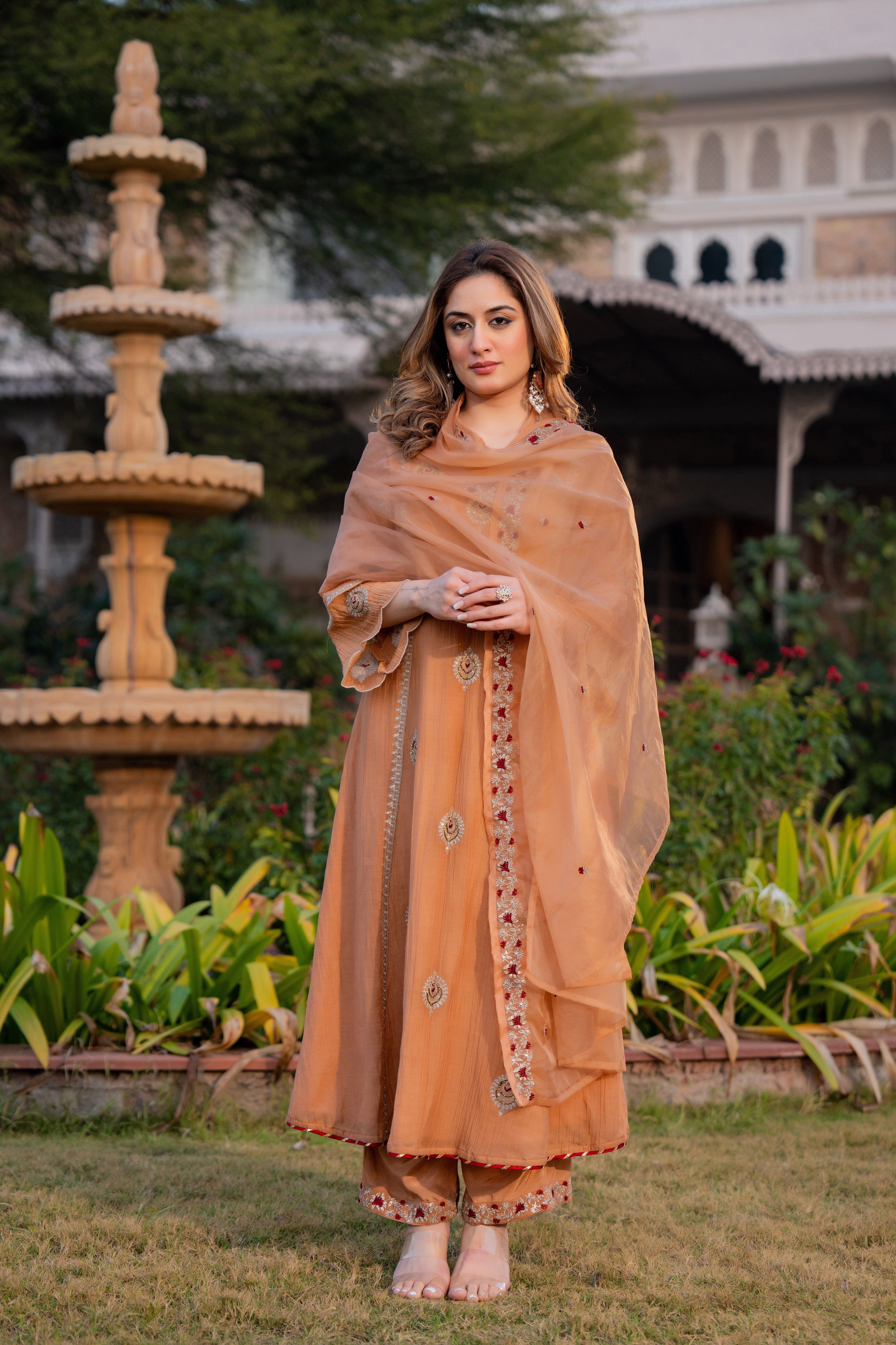 Soft Peach Chanderi Suit Set - Image 12