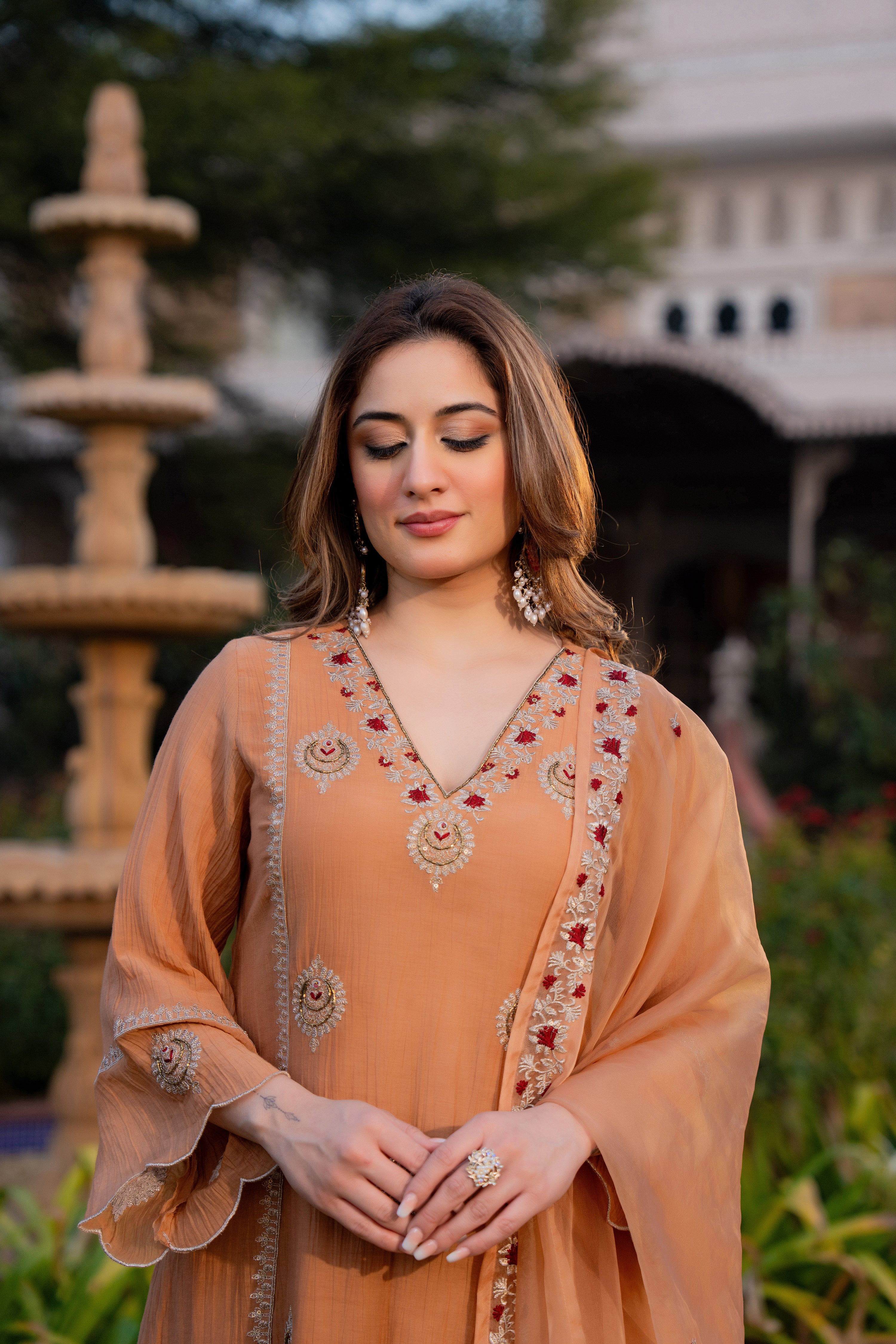 Soft Peach Chanderi Suit Set - Image 13