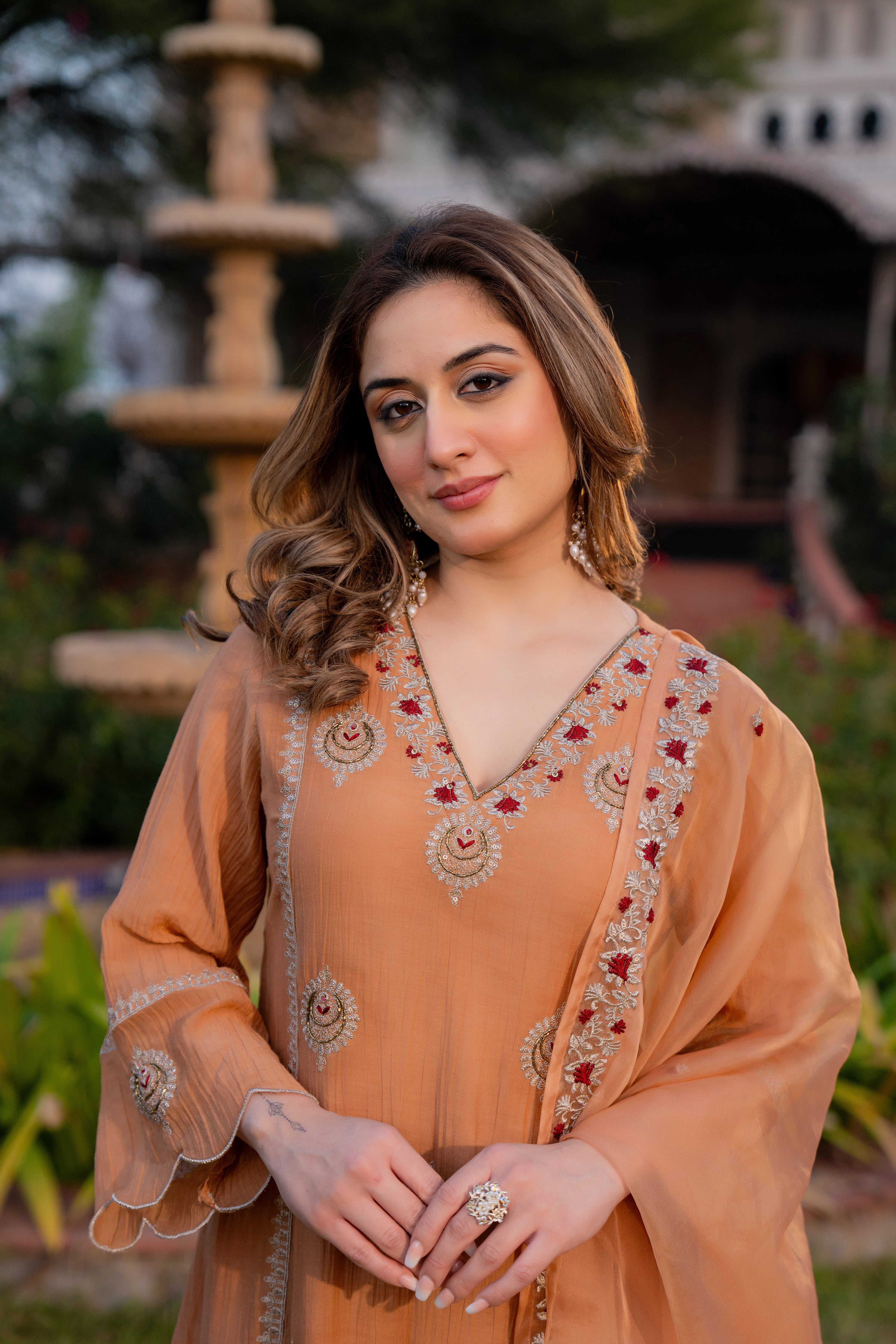 Soft Peach Chanderi Suit Set - Image 14