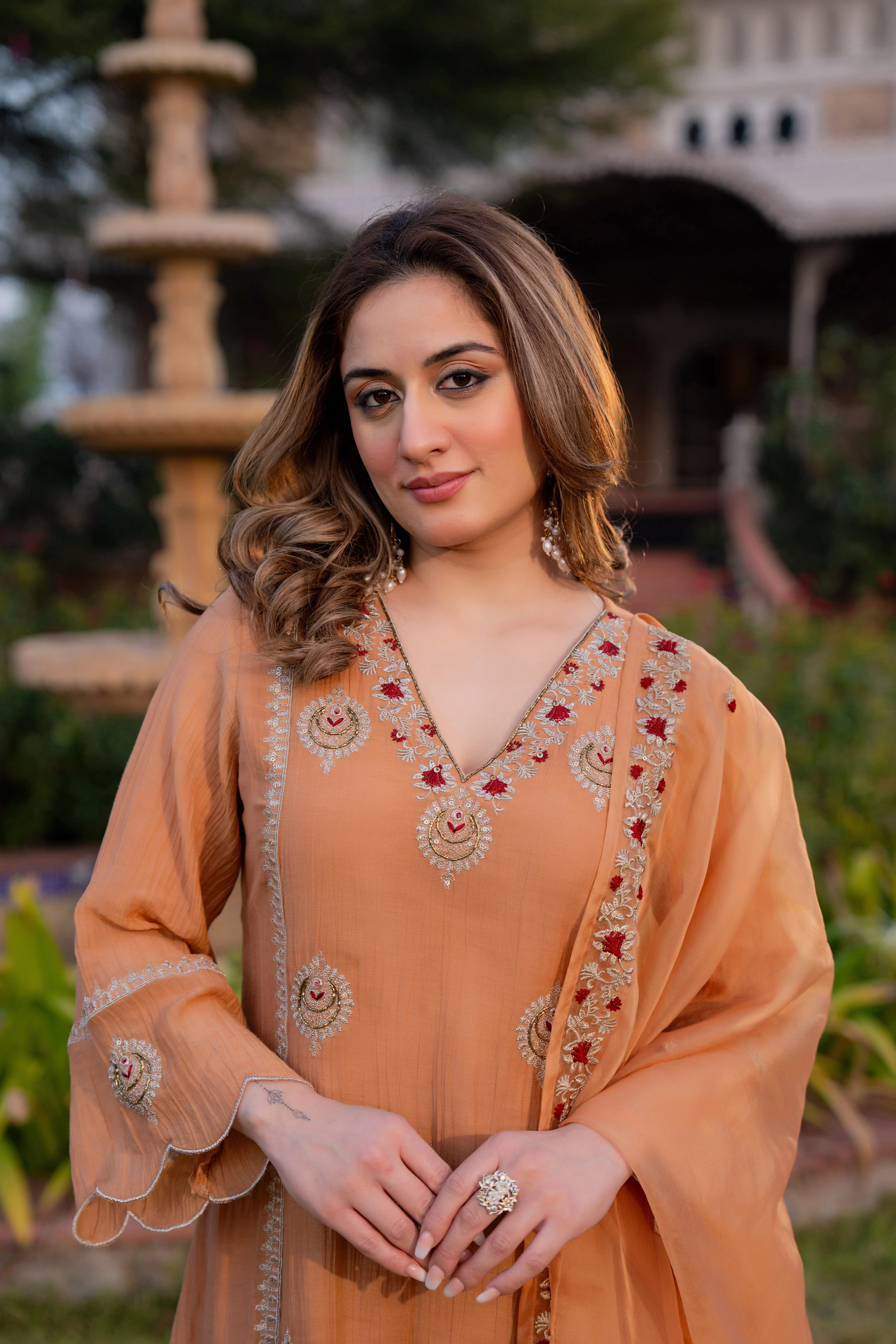 Soft Peach Chanderi Suit Set - Image 15