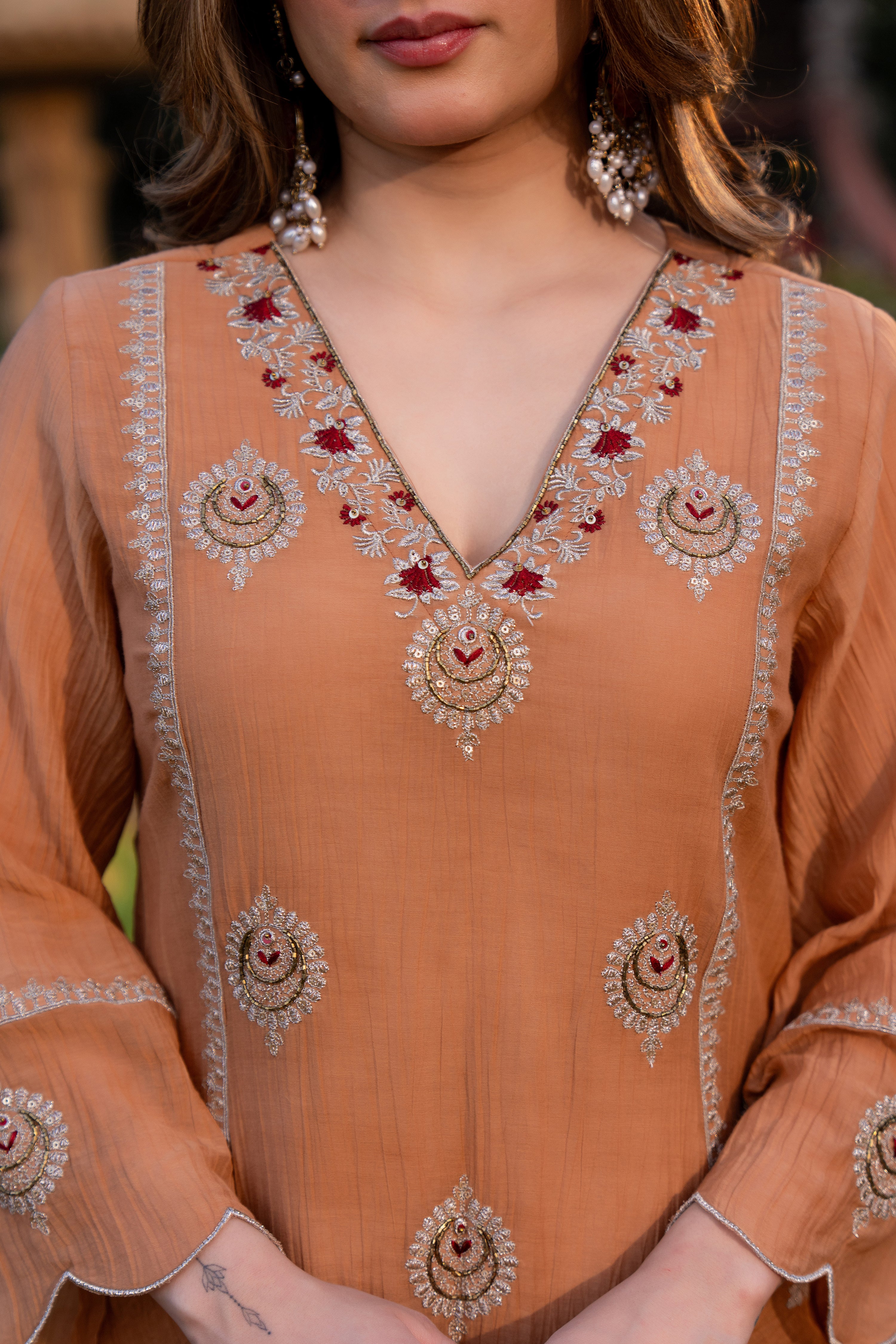 Soft Peach Chanderi Suit Set - Image 16