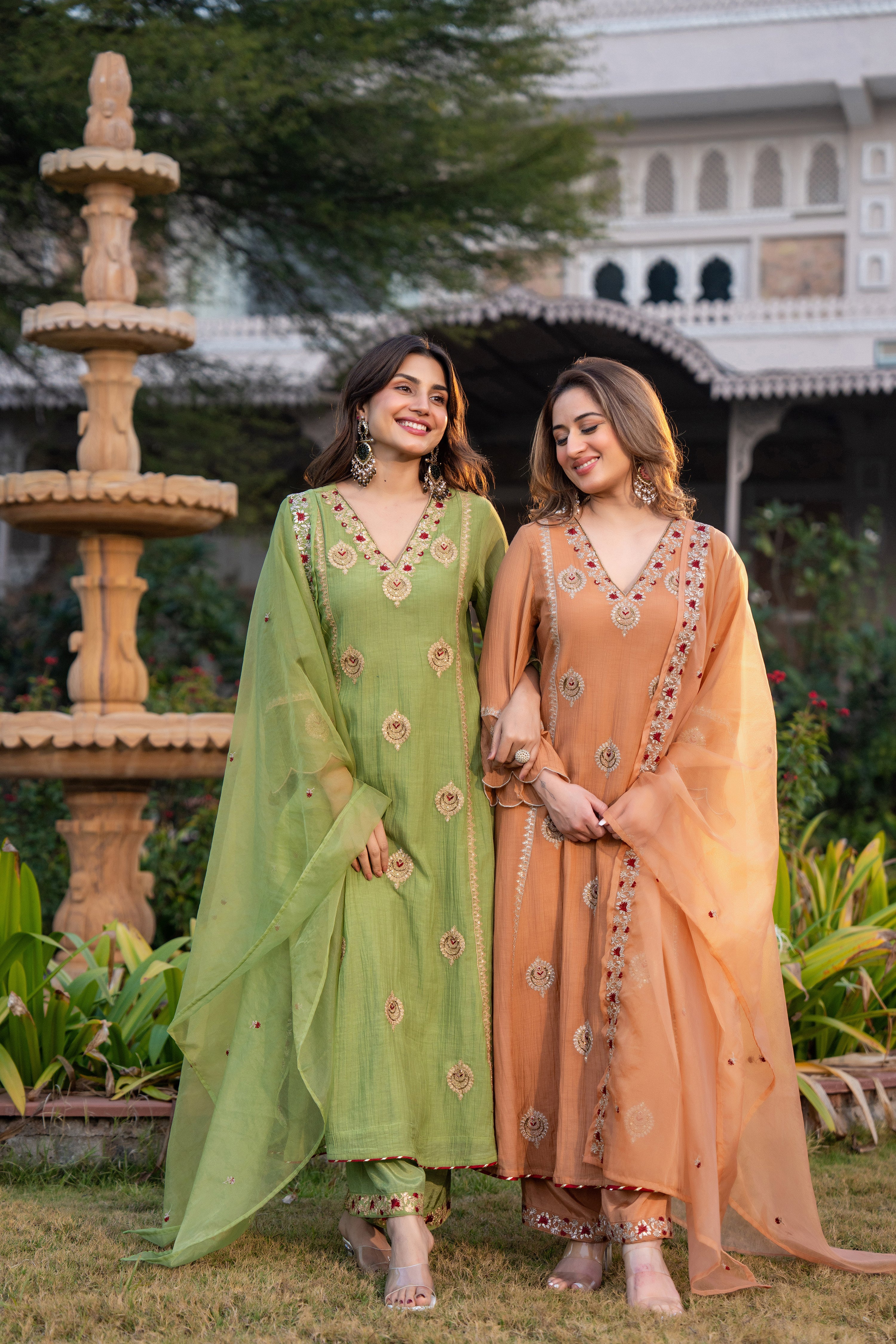 Soft Peach Chanderi Suit Set - Image 18