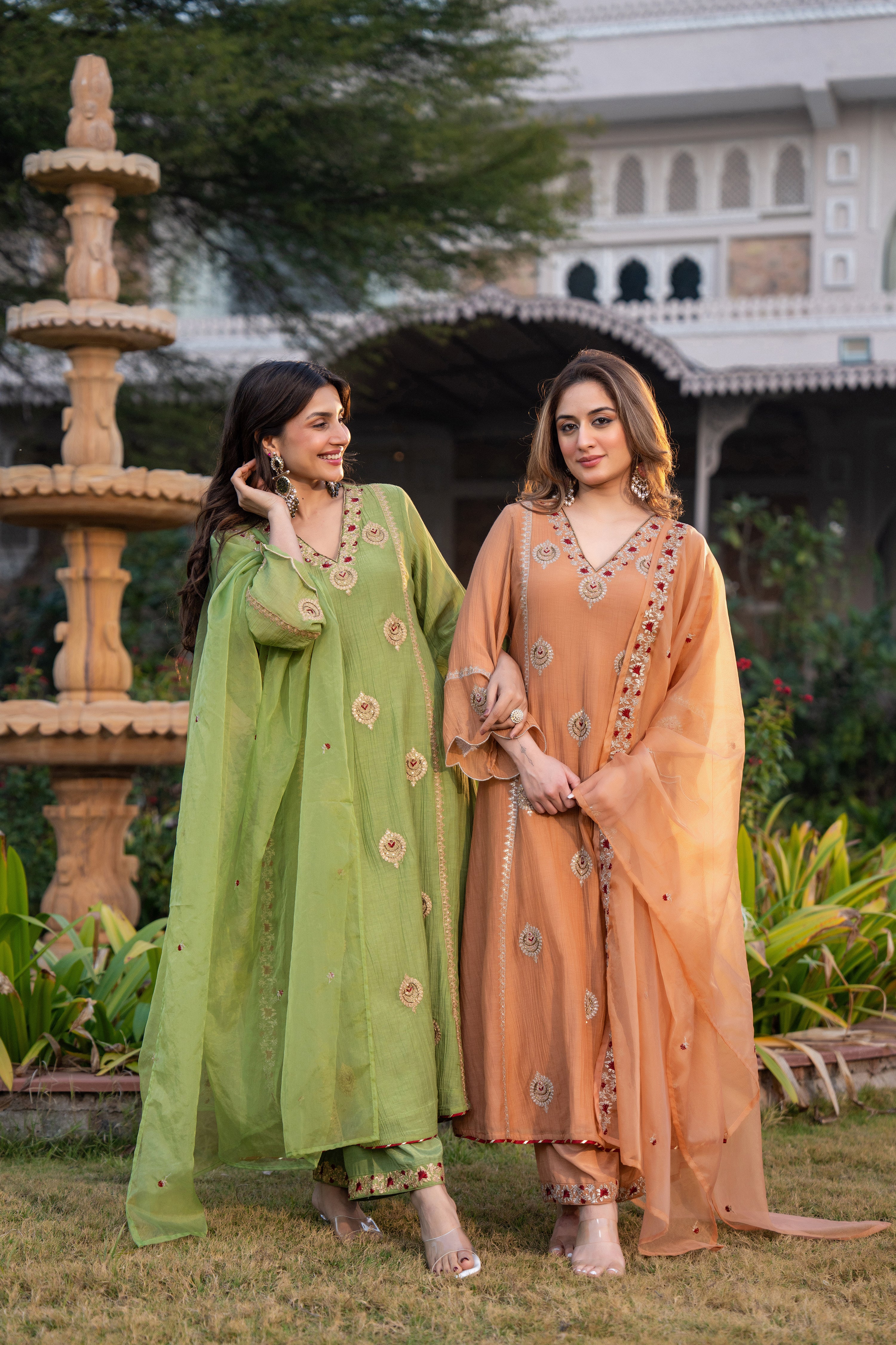 Soft Peach Chanderi Suit Set - Image 19