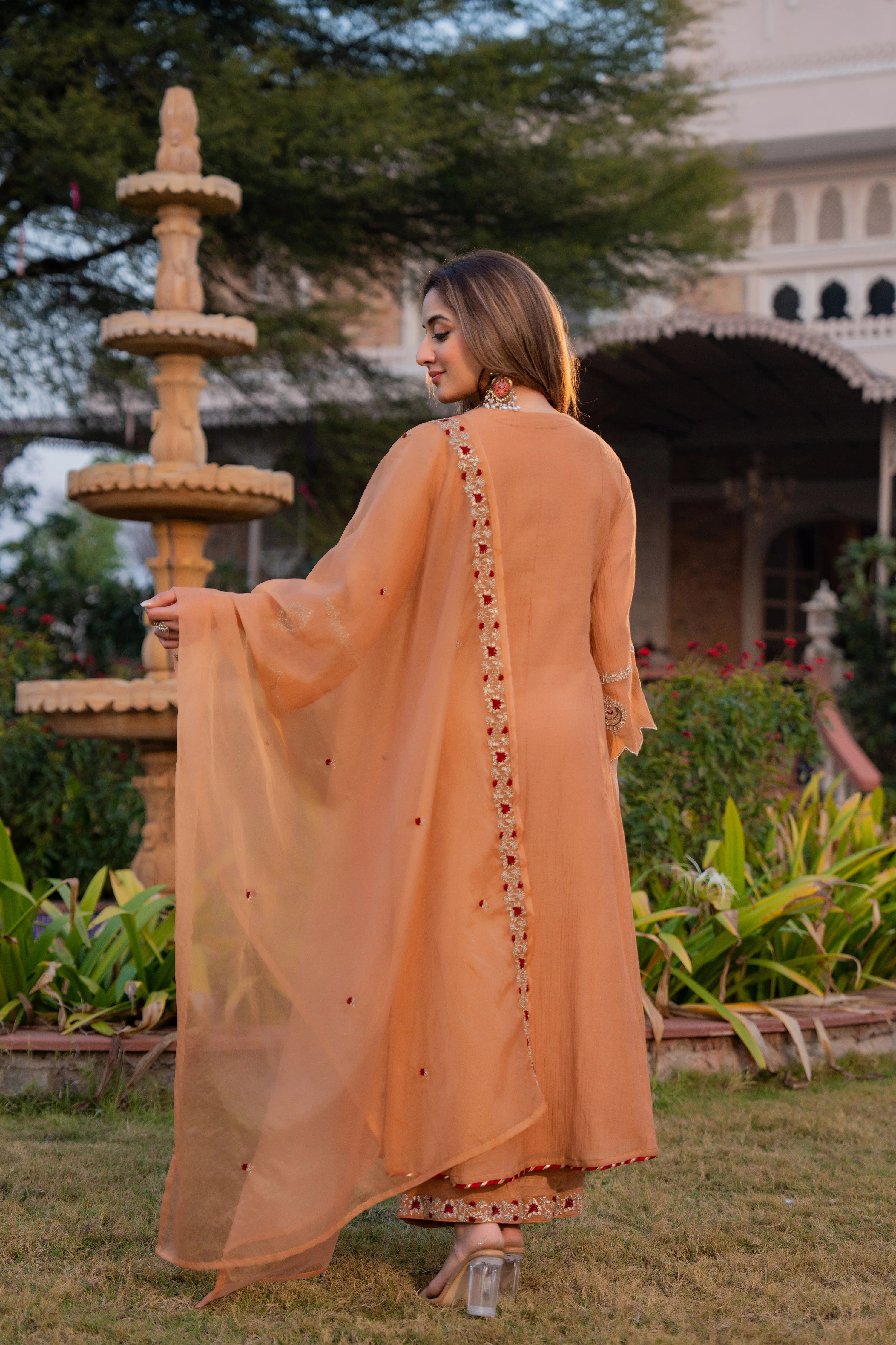 Soft Peach Chanderi Suit Set - Image 2