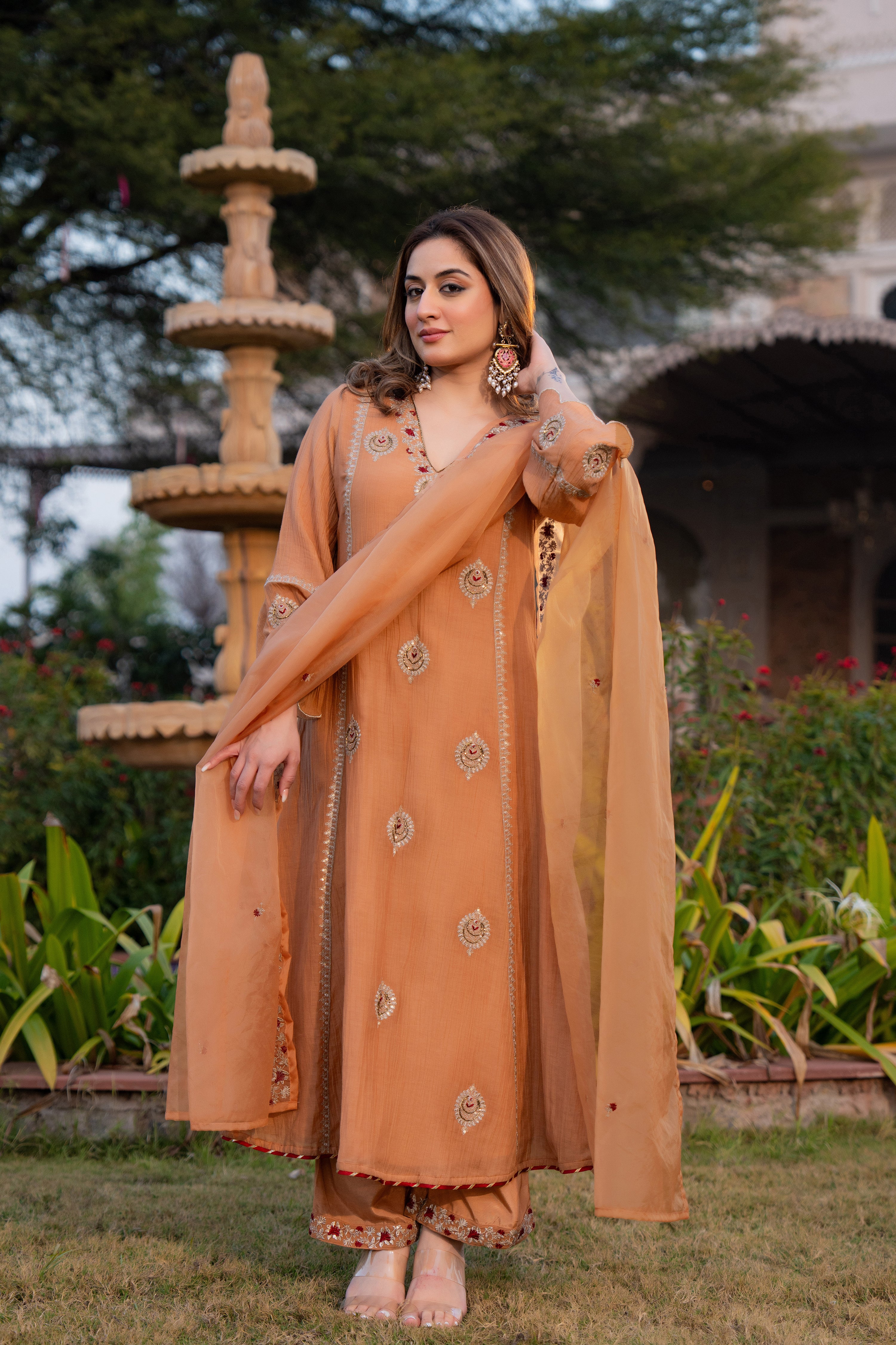 Soft Peach Chanderi Suit Set - Image 22