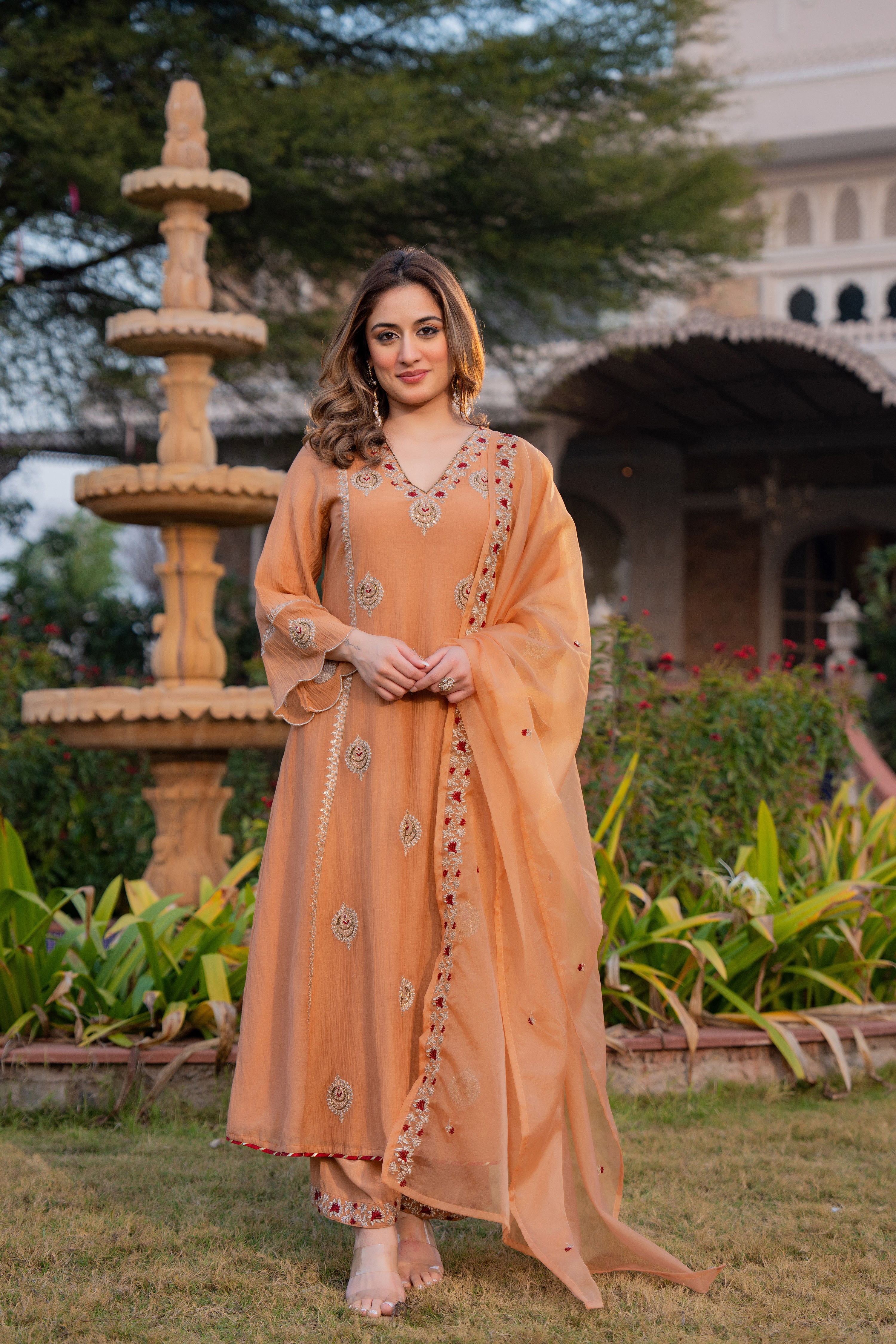 Soft Peach Chanderi Suit Set - Image 3