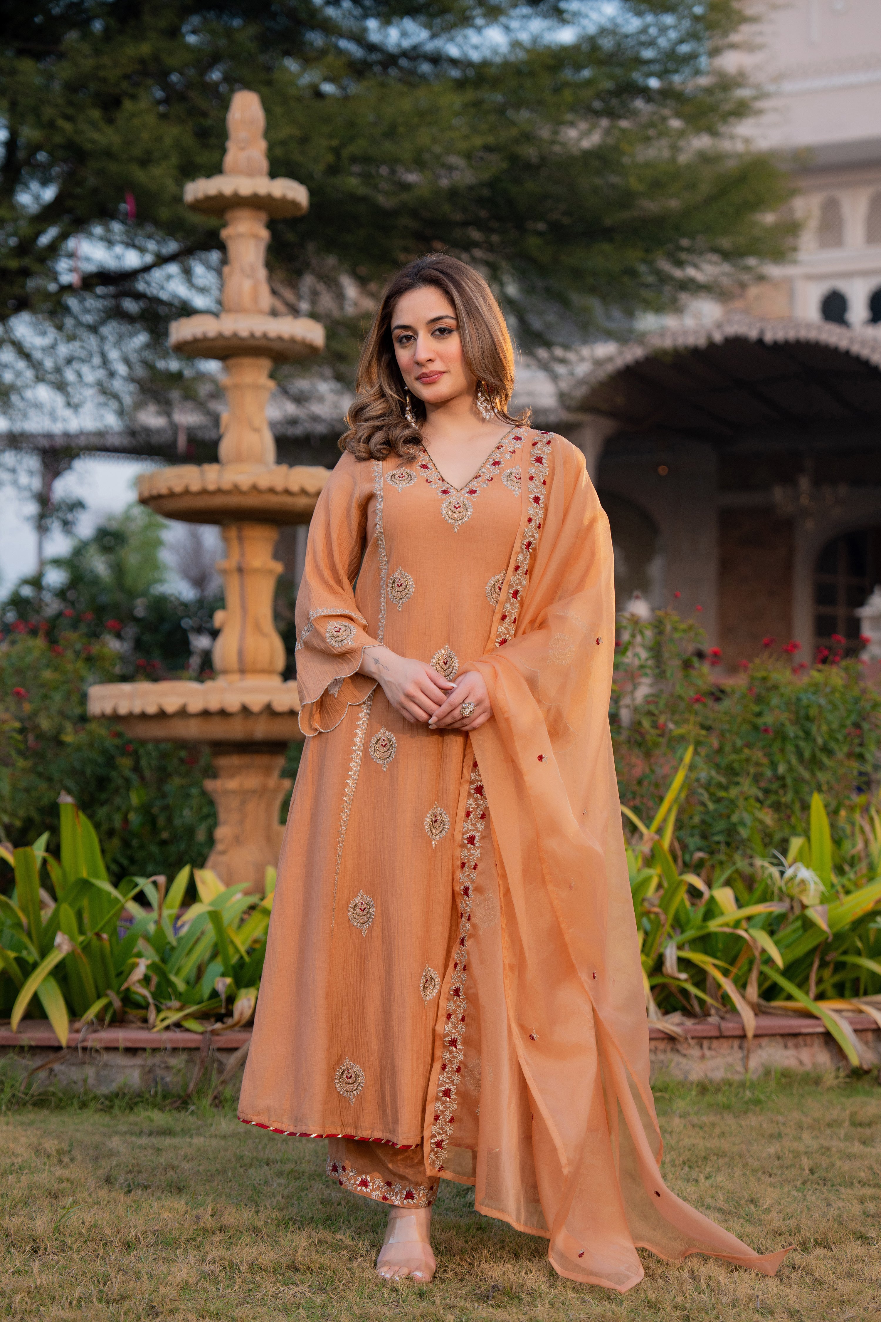 Soft Peach Chanderi Suit Set - Image 4