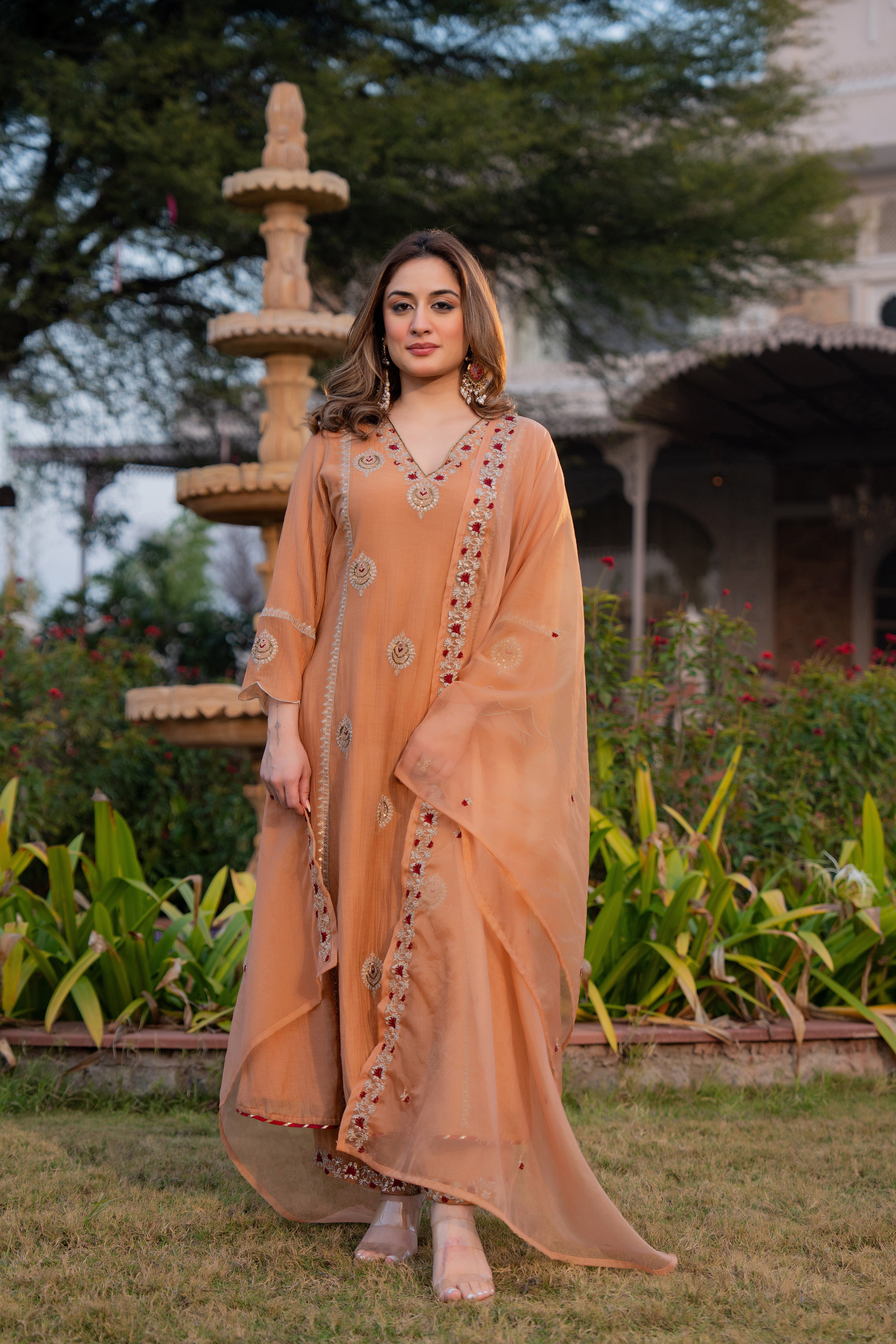 Soft Peach Chanderi Suit Set - Image 7