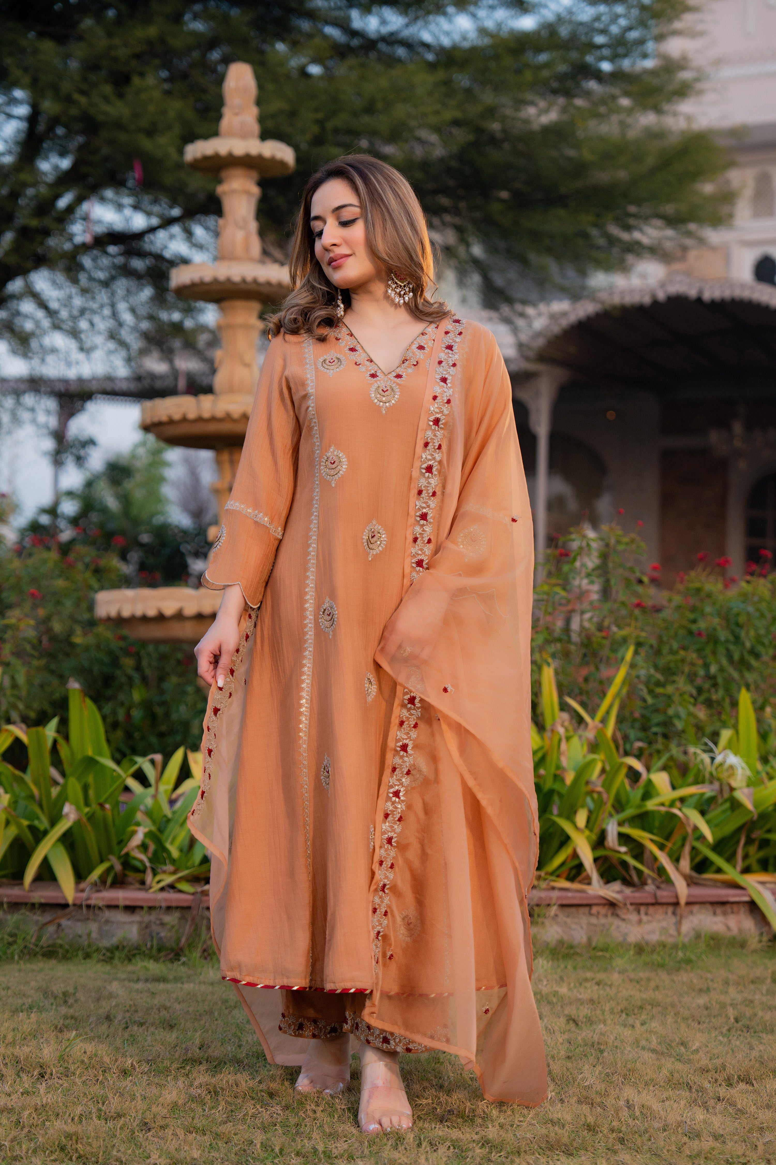 Soft Peach Chanderi Suit Set - Image 8