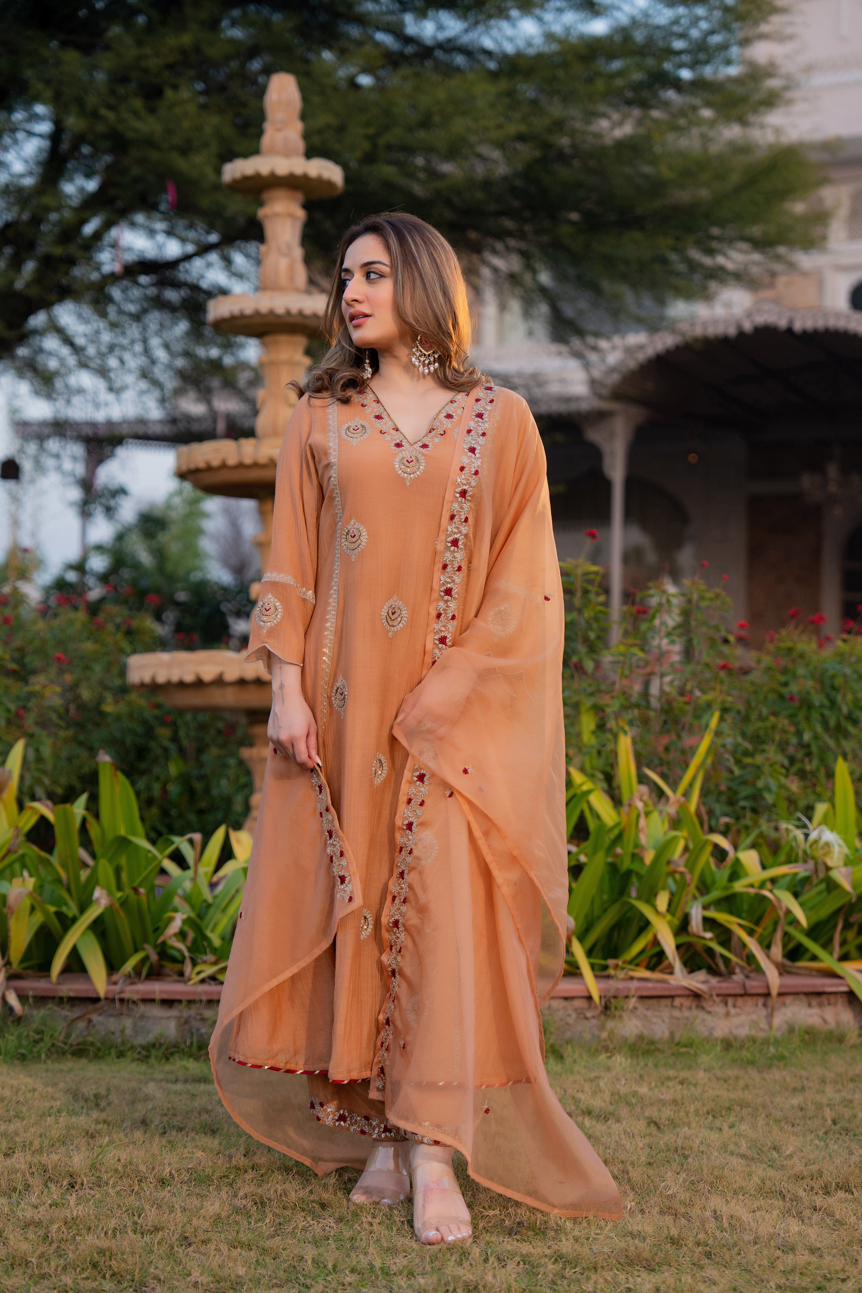 Soft Peach Chanderi Suit Set - Image 9