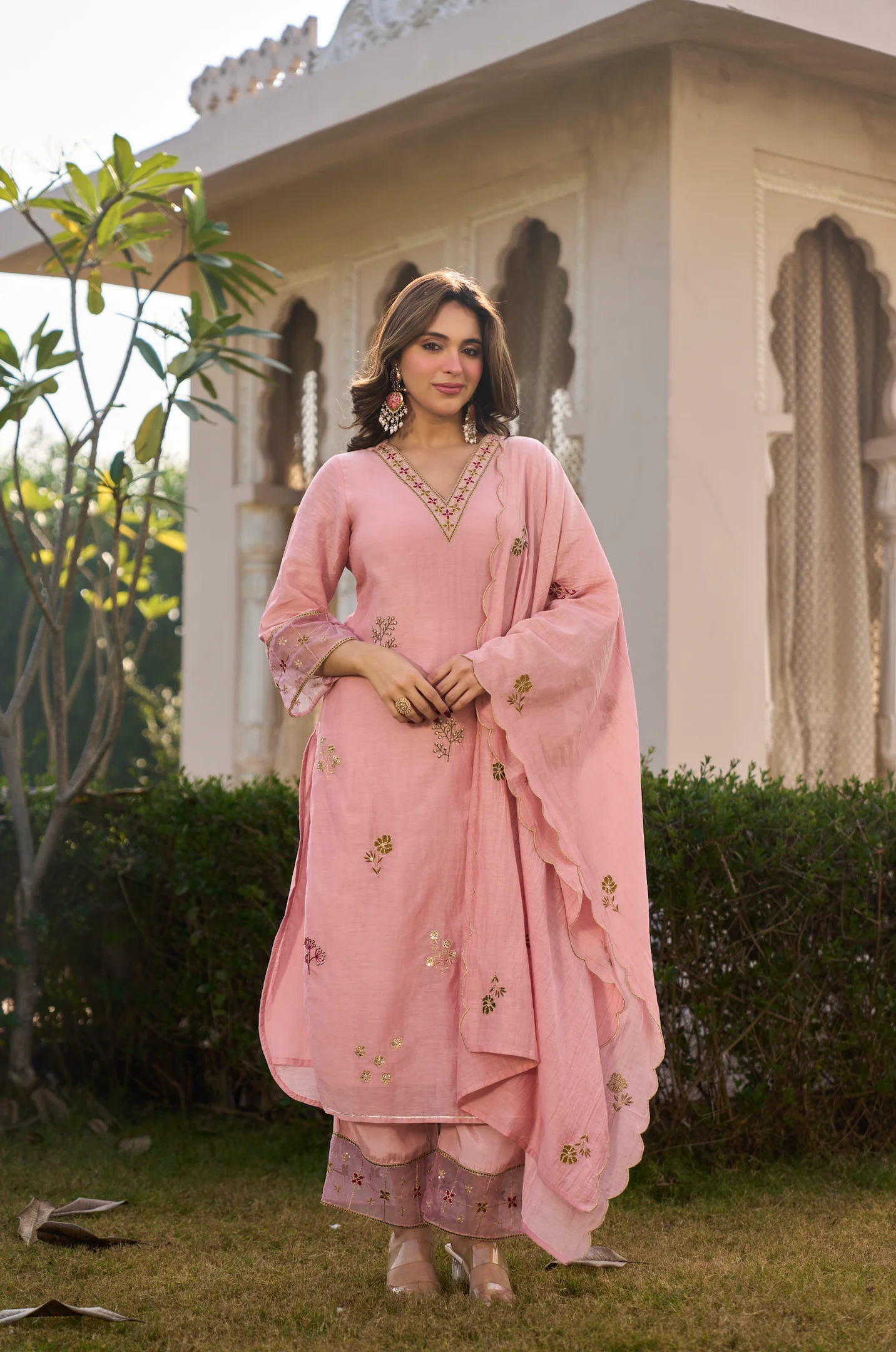 Blush Rose Chanderi Embroidered Suit Set - Image 11