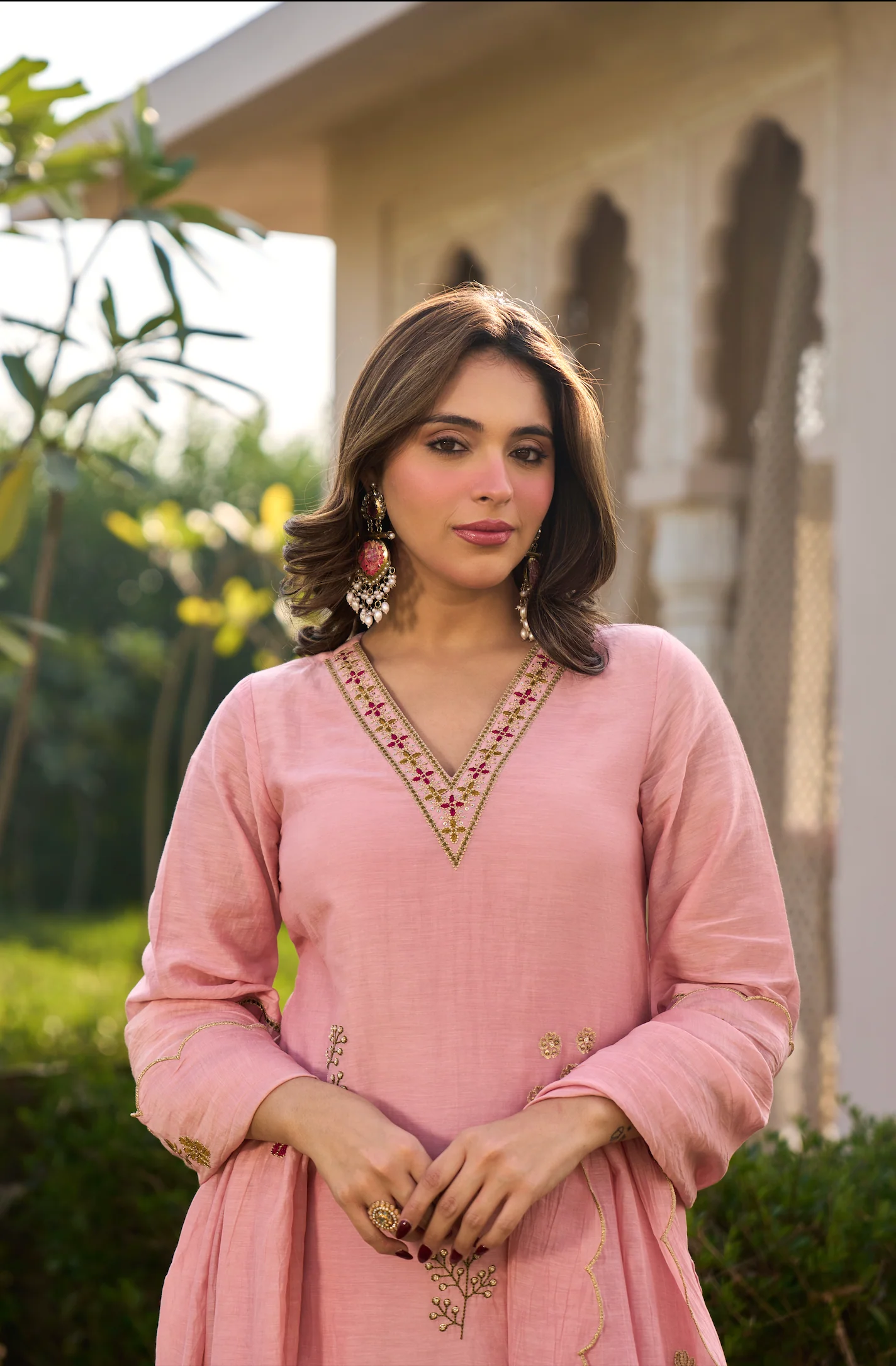Blush Rose Chanderi Embroidered Suit Set - Image 12