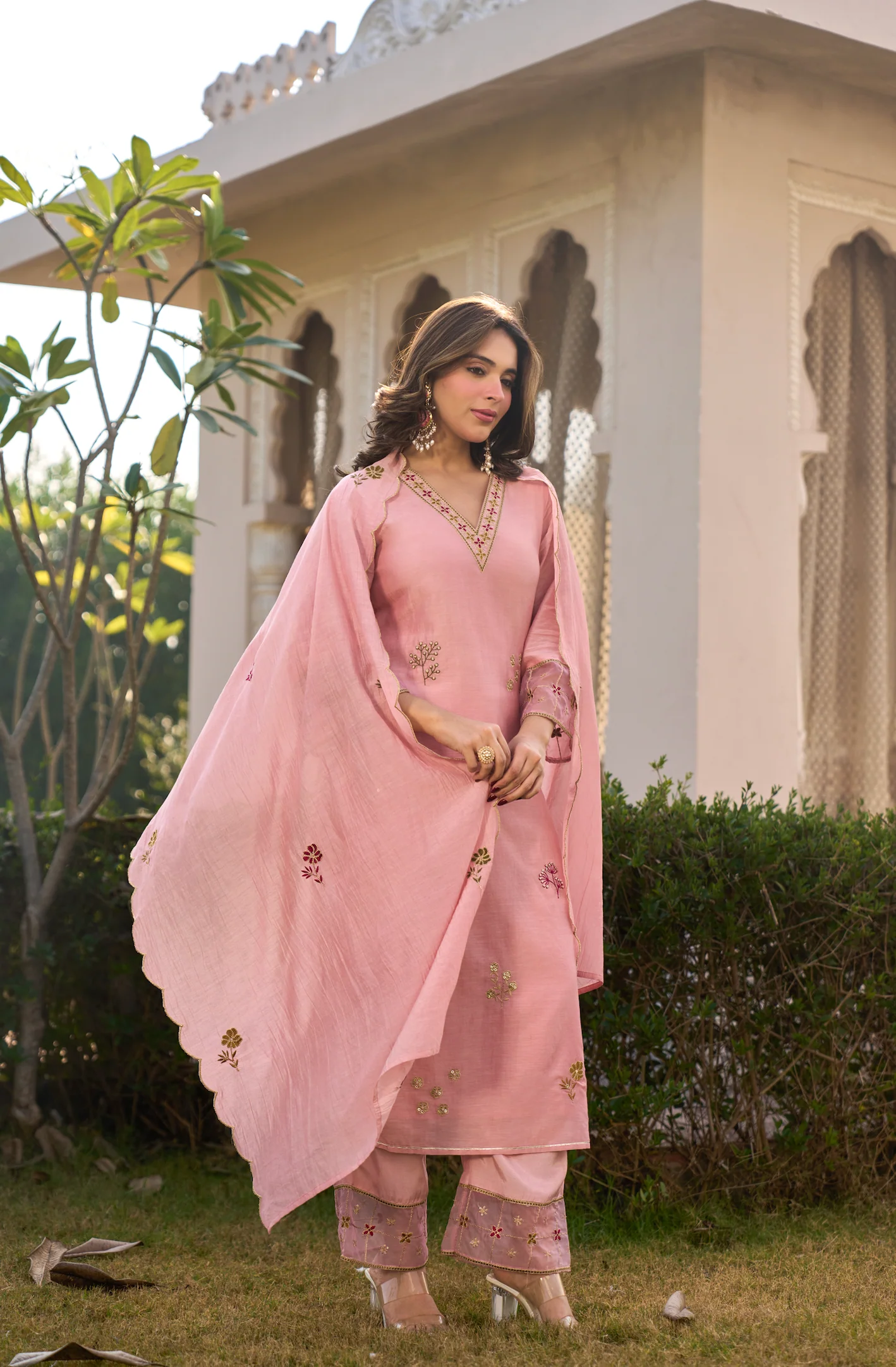 Blush Rose Chanderi Embroidered Suit Set - Image 15