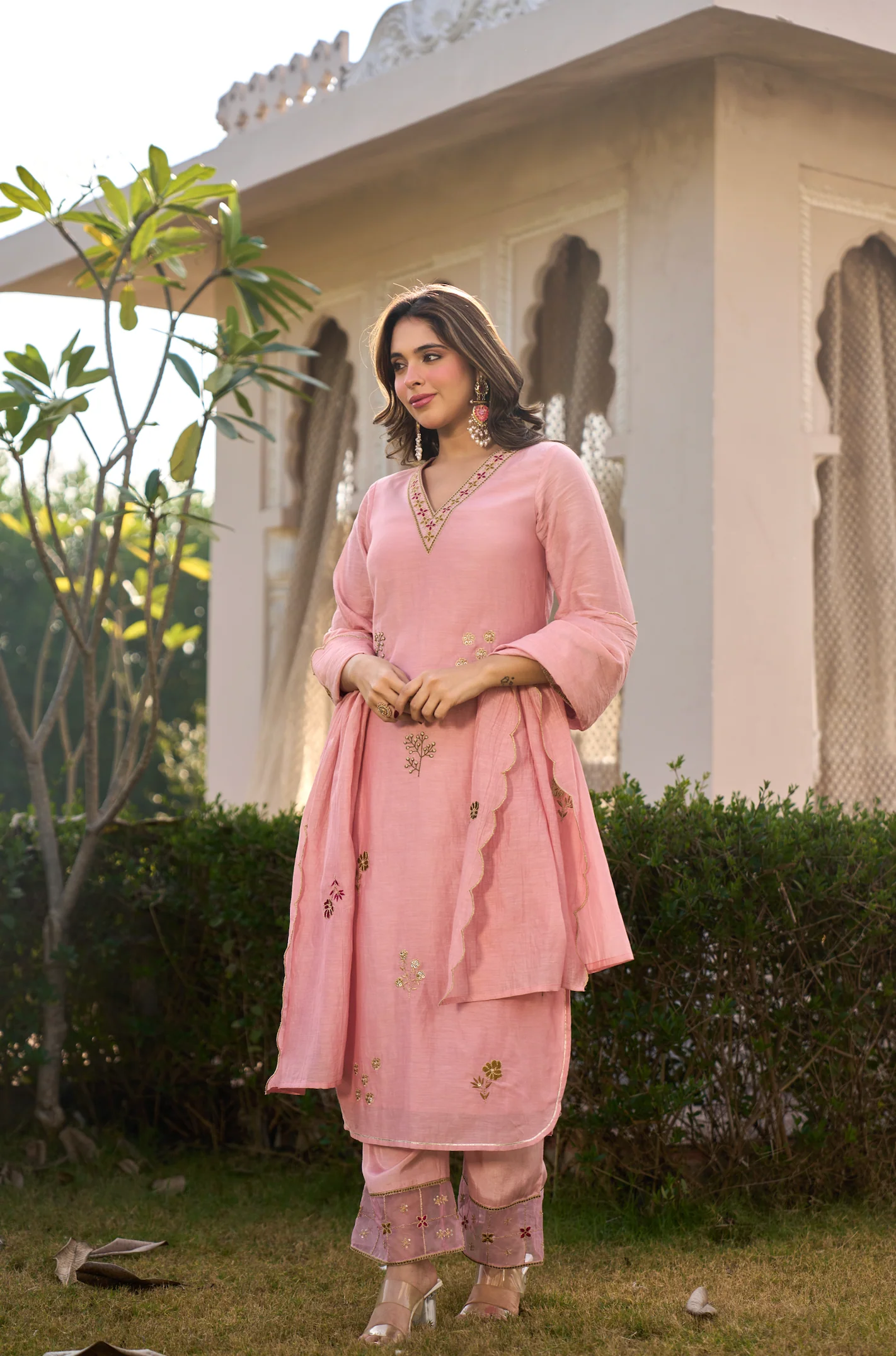 Blush Rose Chanderi Embroidered Suit Set - Image 18