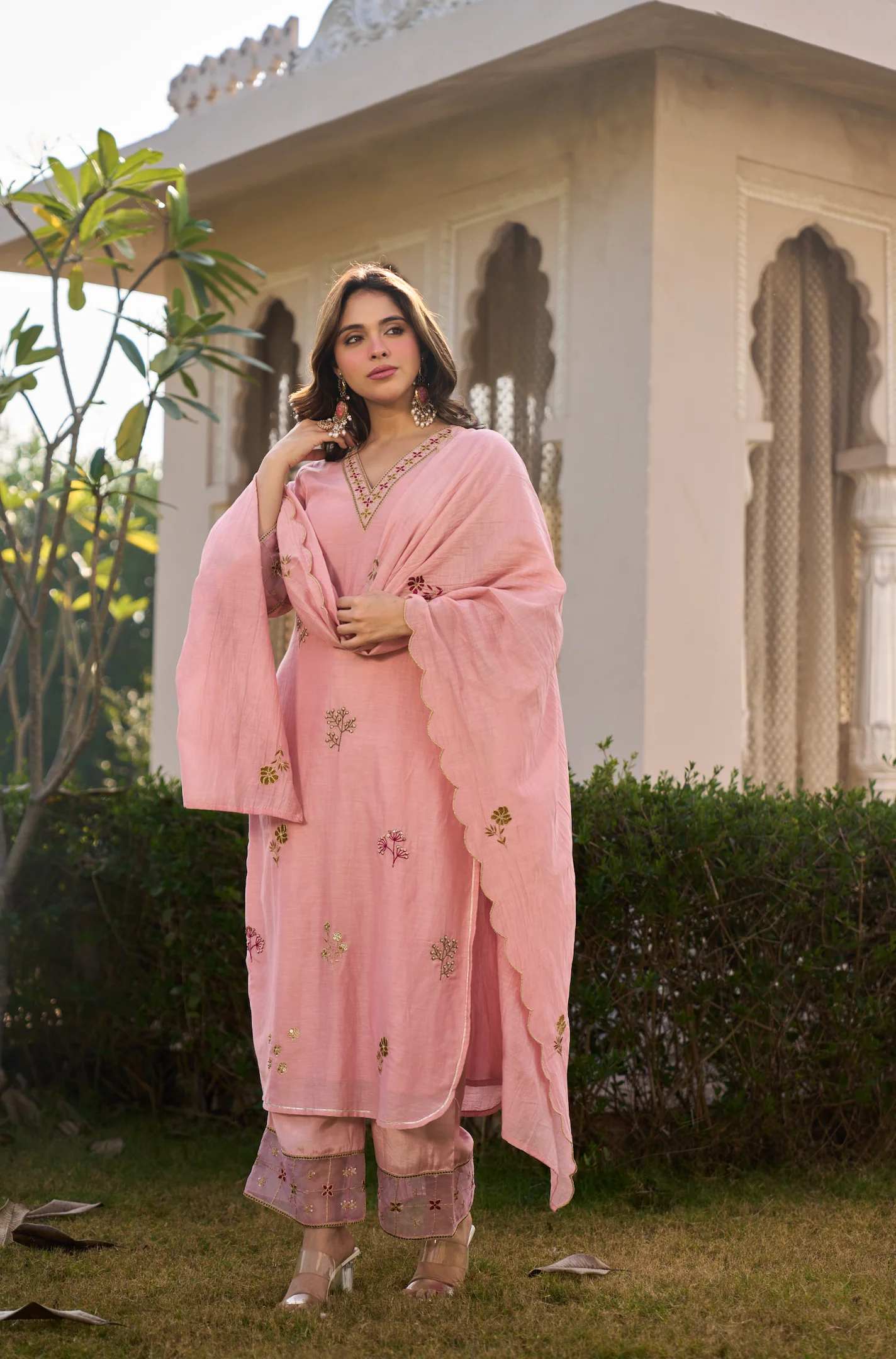 Blush Rose Chanderi Embroidered Suit Set - Image 7