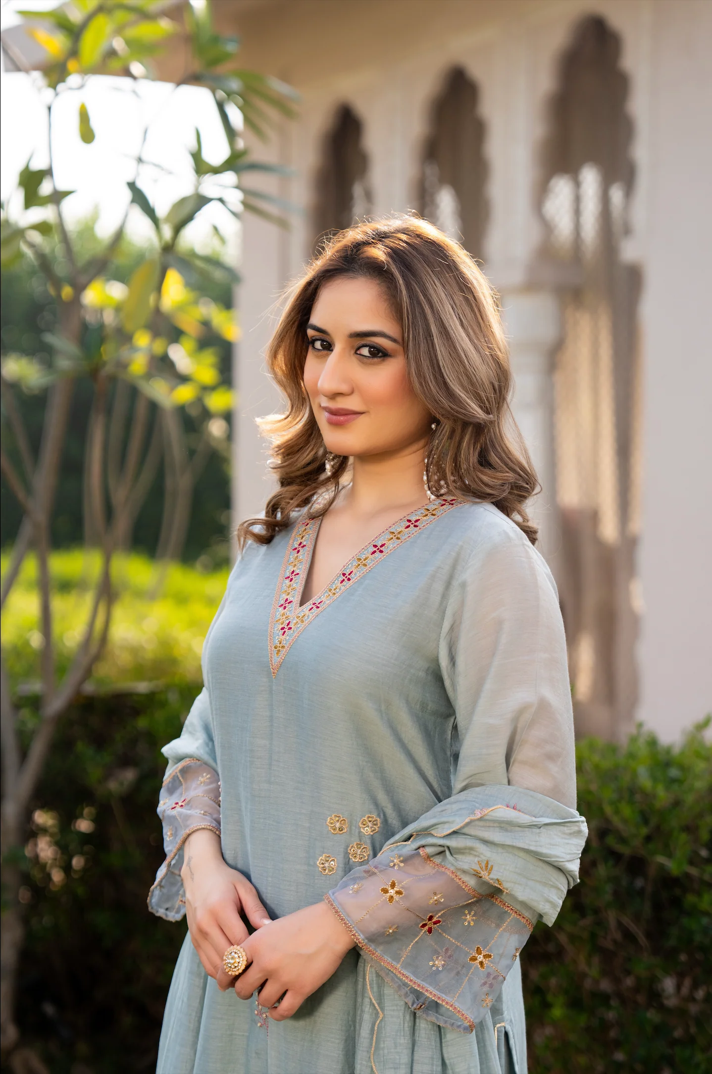 Sky Mist Chanderi Ensemble Suit Set - Image 5
