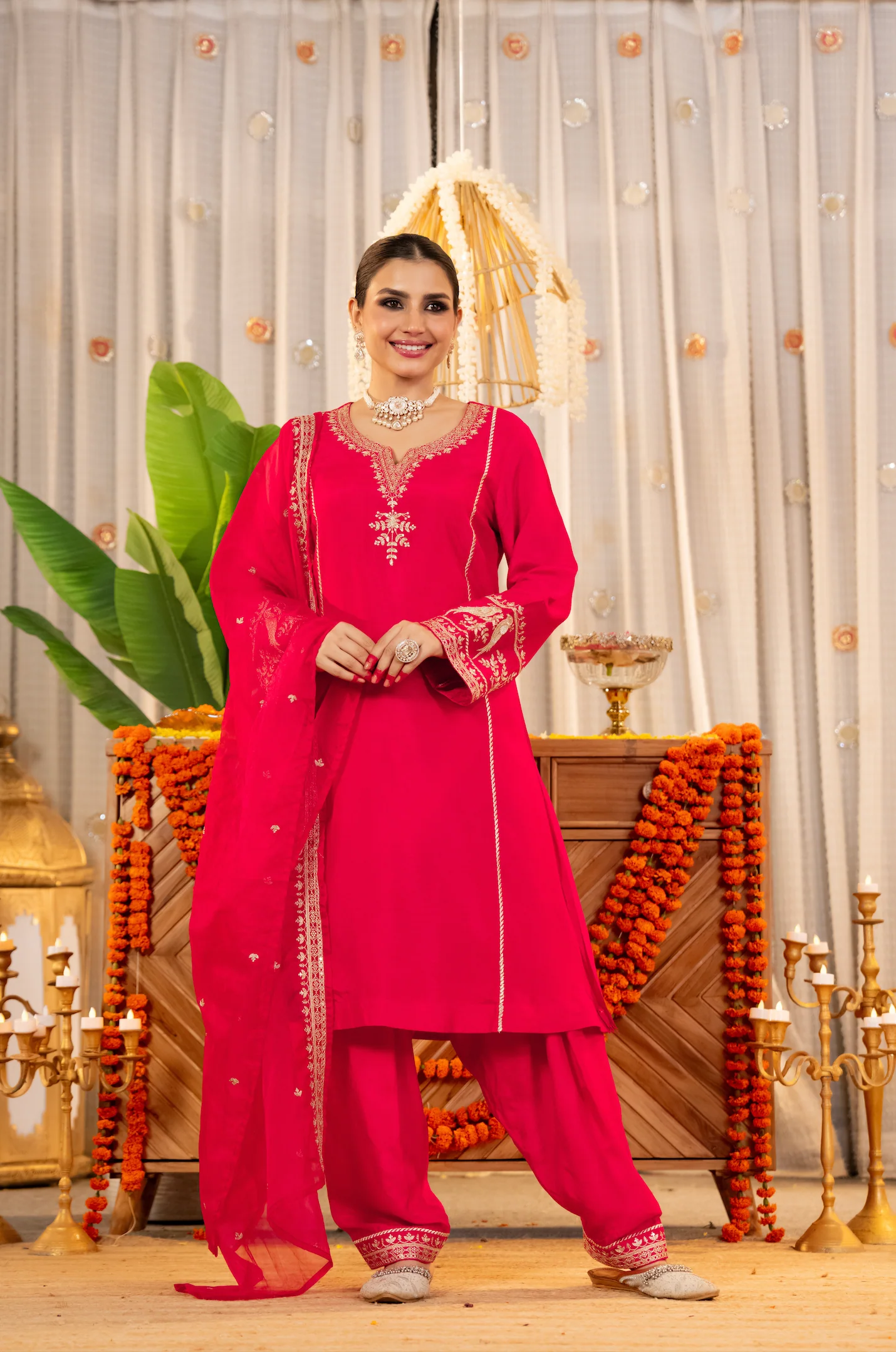 Crimson Glow Dola Silk Suit Set - Image 11