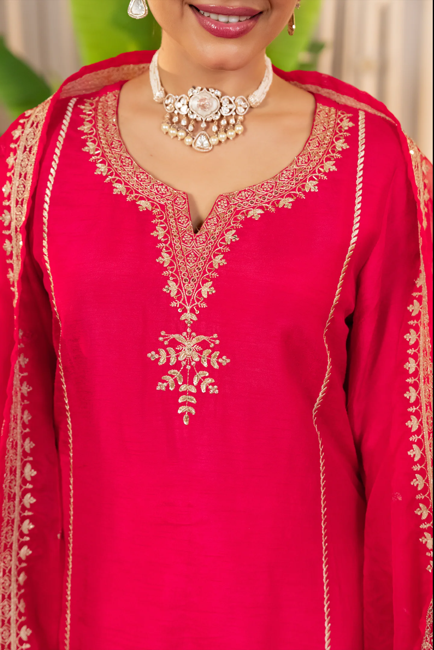 Crimson Glow Dola Silk Suit Set - Image 12