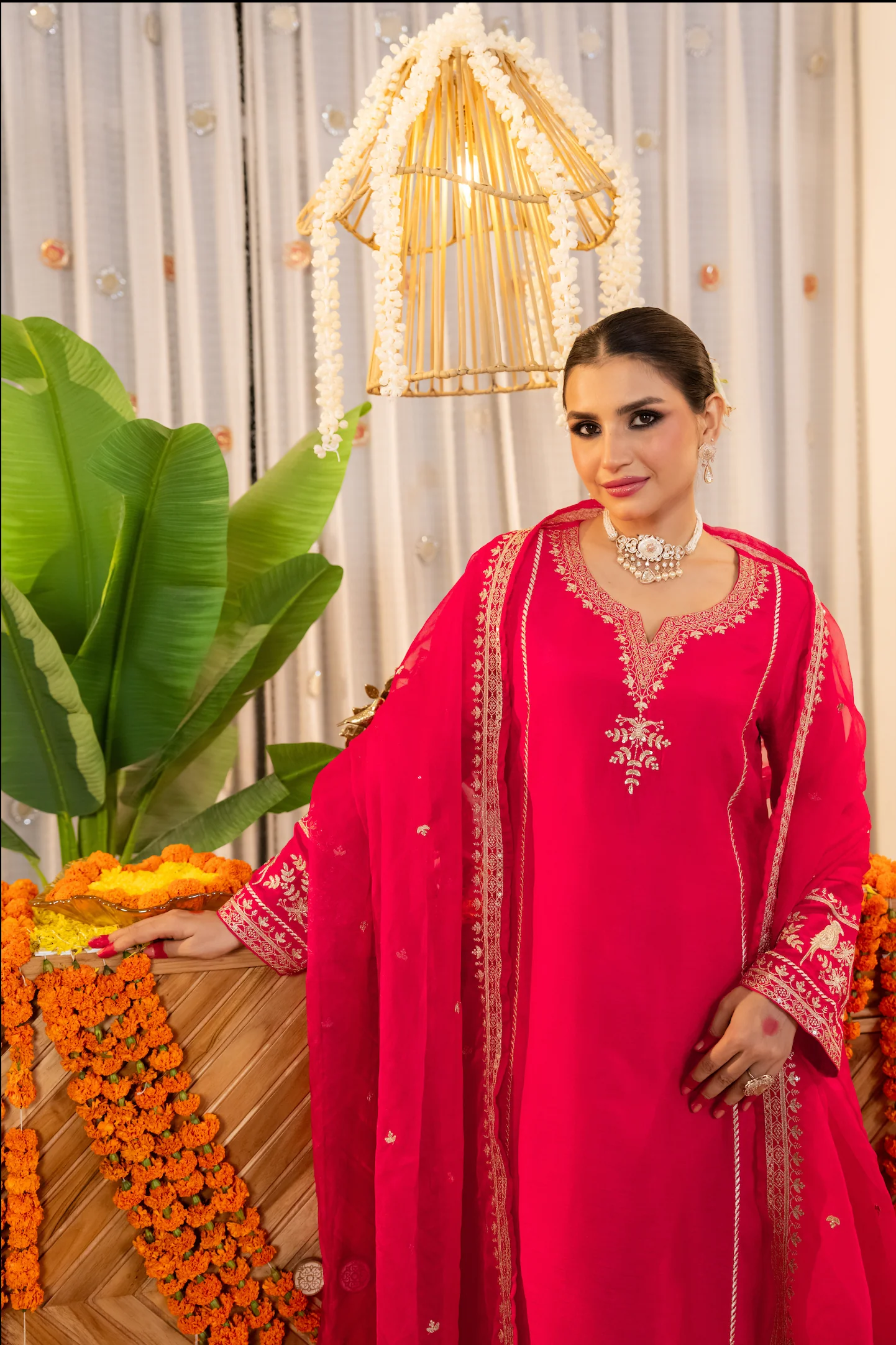 Crimson Glow Dola Silk Suit Set - Image 14