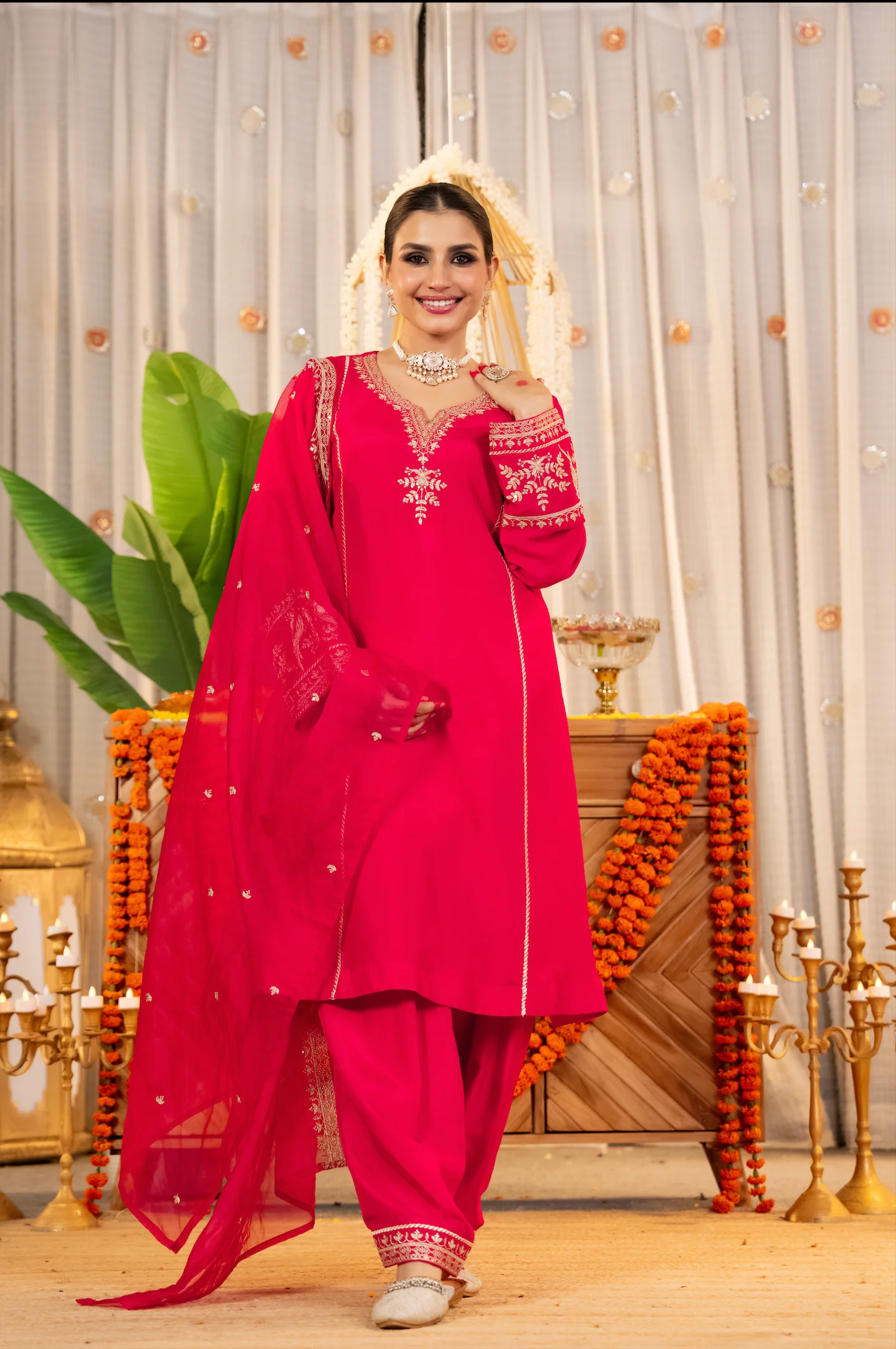 Crimson Glow Dola Silk Suit Set - Image 2