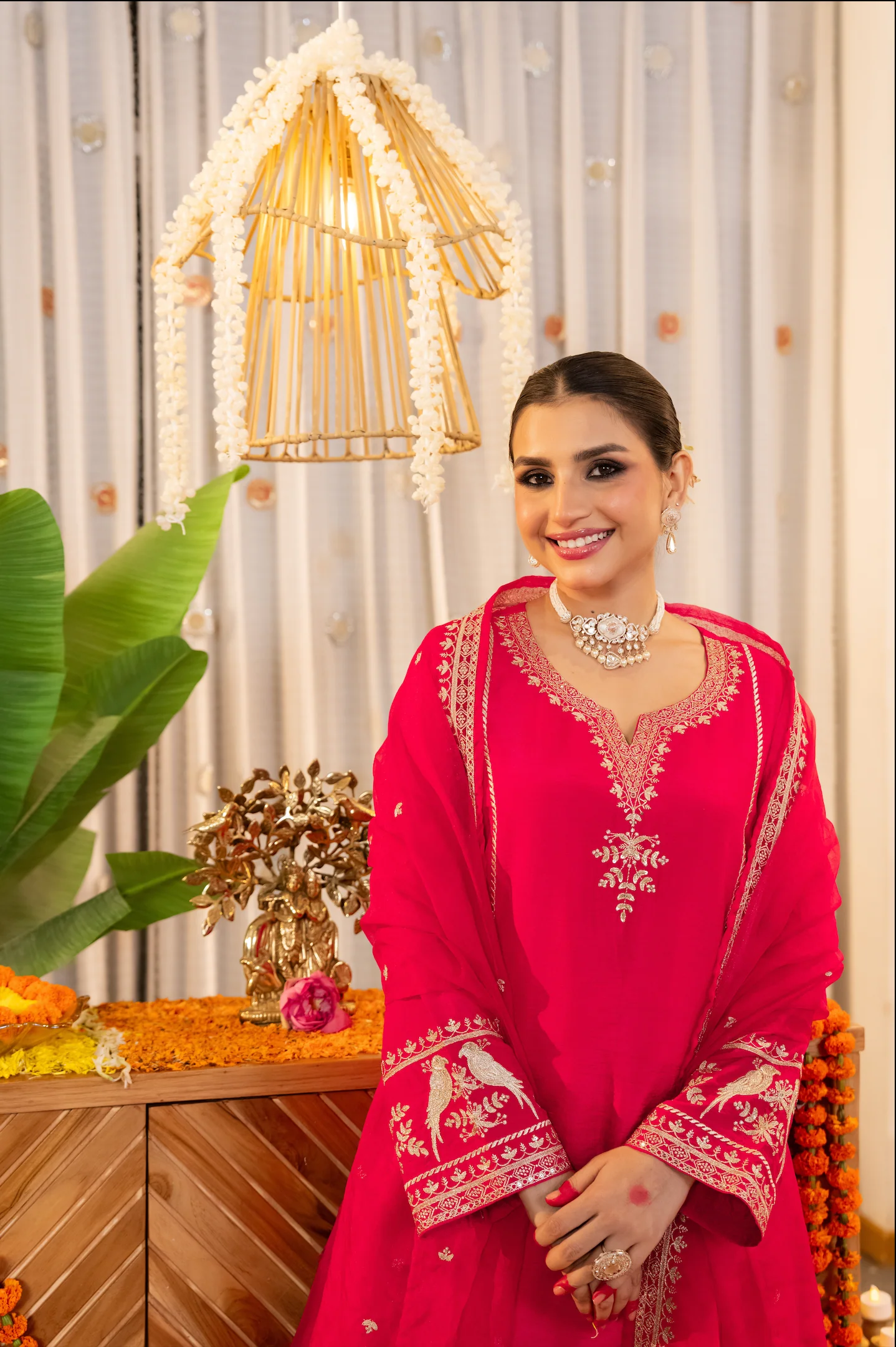 Crimson Glow Dola Silk Suit Set - Image 4