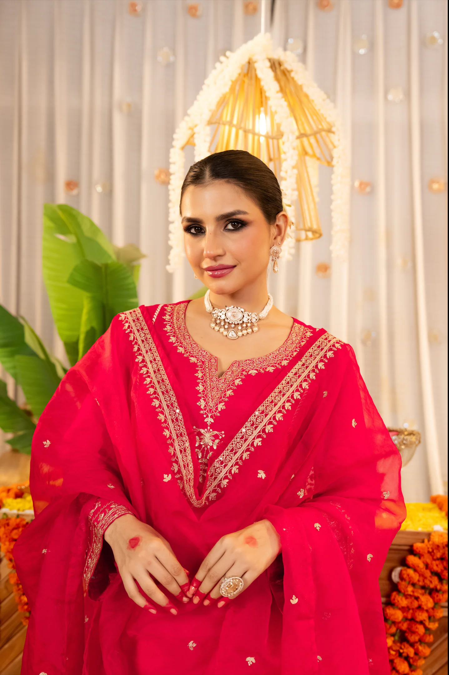 Crimson Glow Dola Silk Suit Set - Image 6