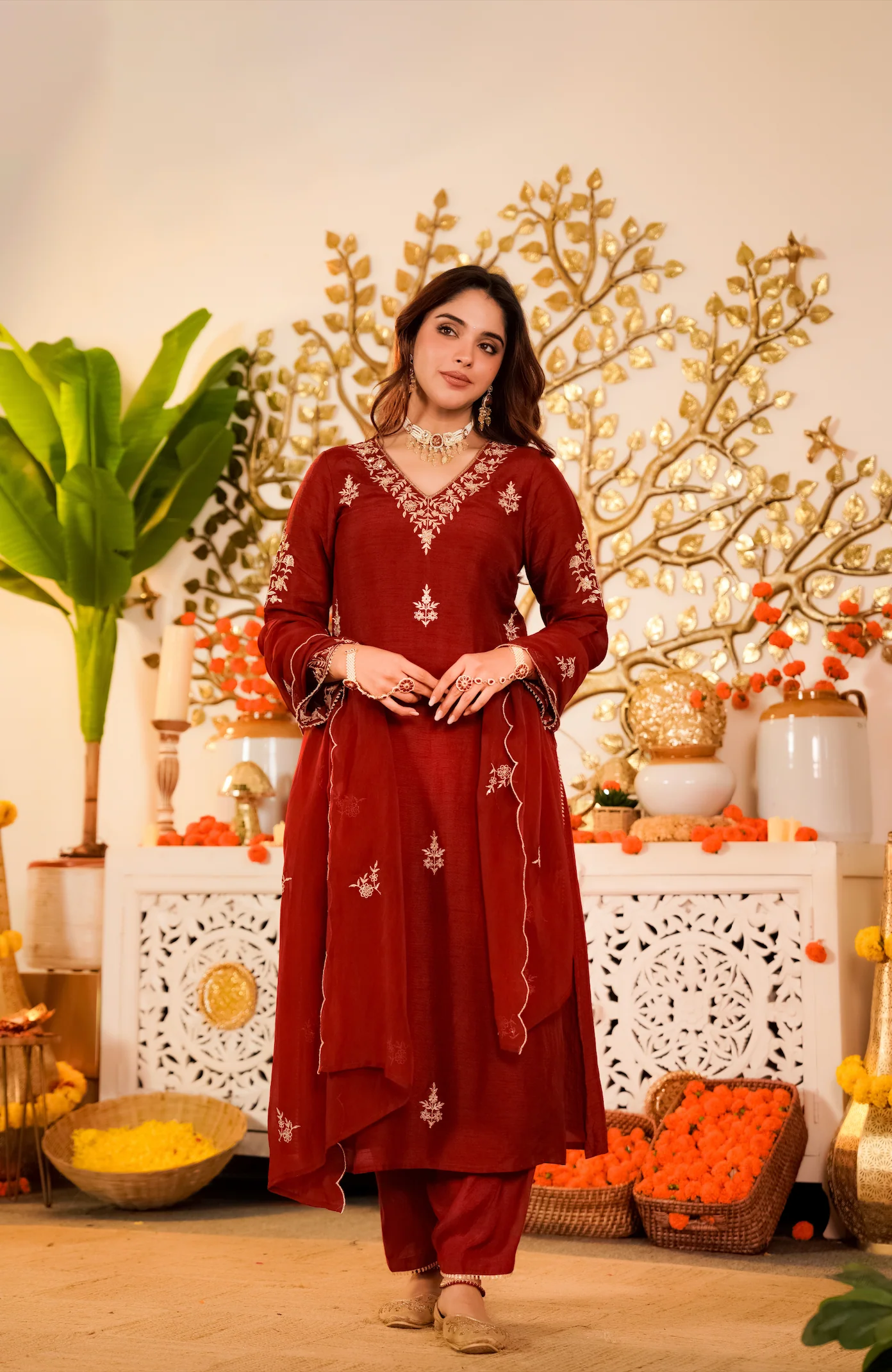 Crimson Royale Pure Russian Silk Suit Set - Image 5